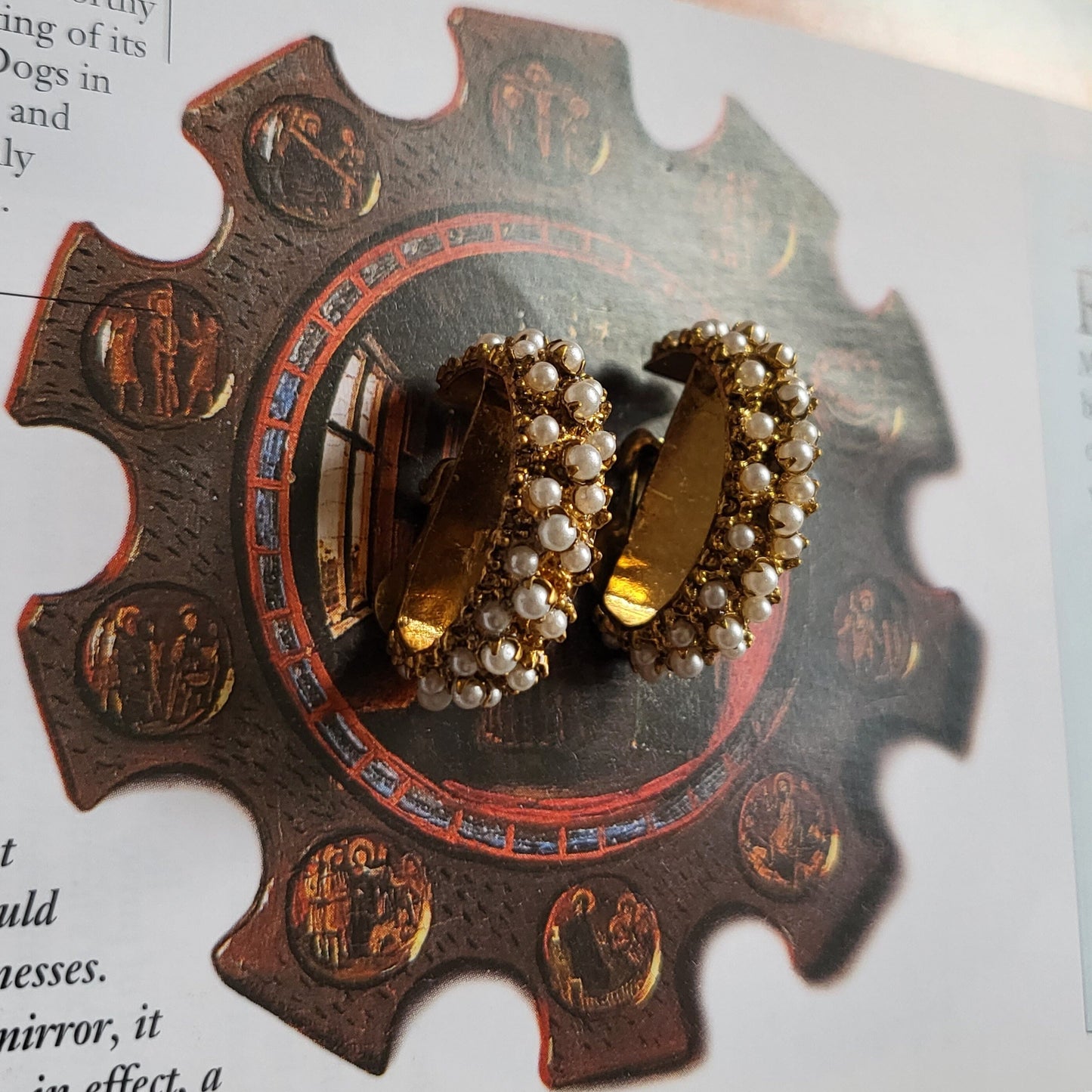 Clip on - Chunky Gold Seed Pearls Half Hoop Clip on Earrings