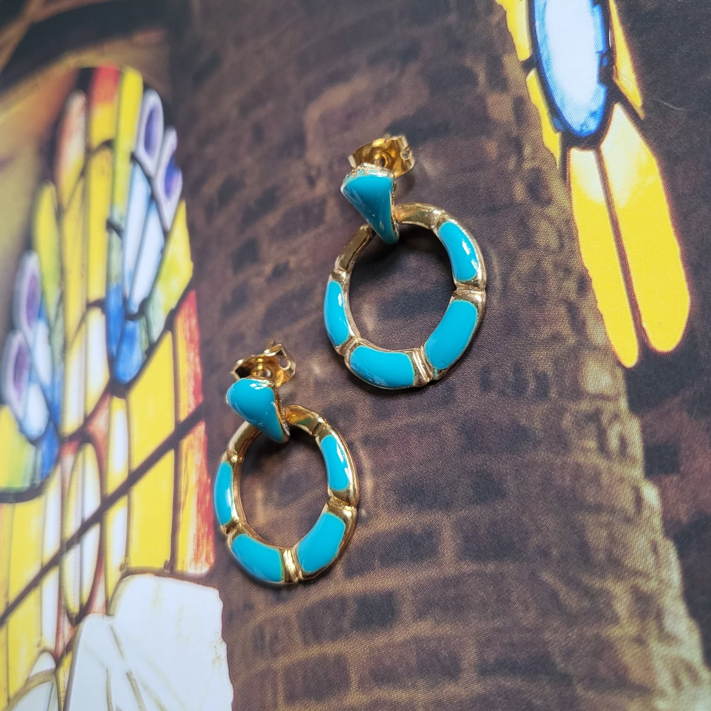 Posts - Turquoise Enamel Small Door Knocker Pierced Earrings