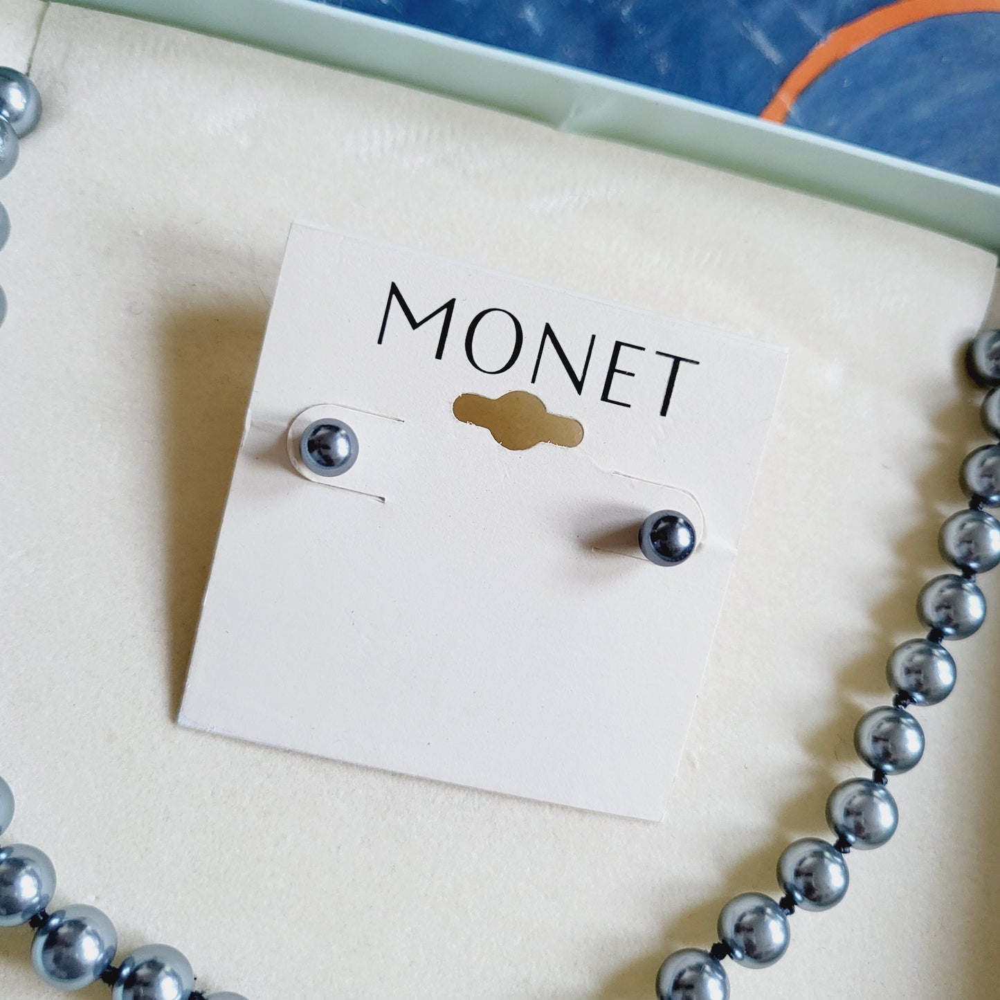 Set - Monet Grey Pearl Necklace and Stud Earrings