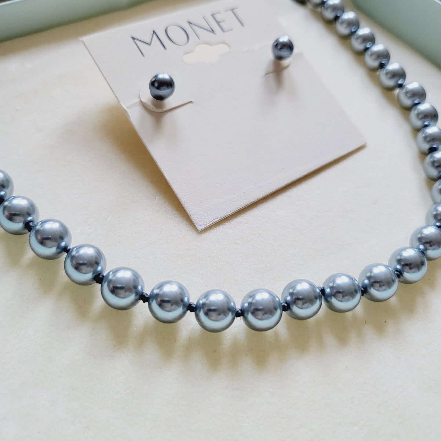 Set - Monet Grey Pearl Necklace and Stud Earrings