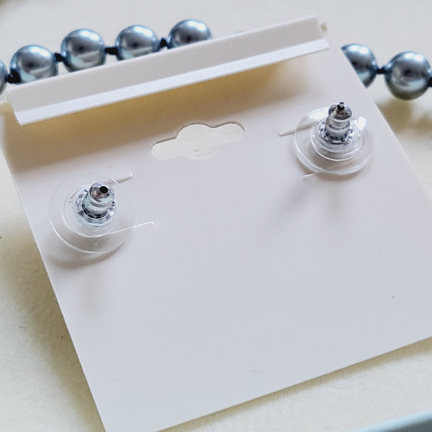 Set - Monet Grey Pearl Necklace and Stud Earrings
