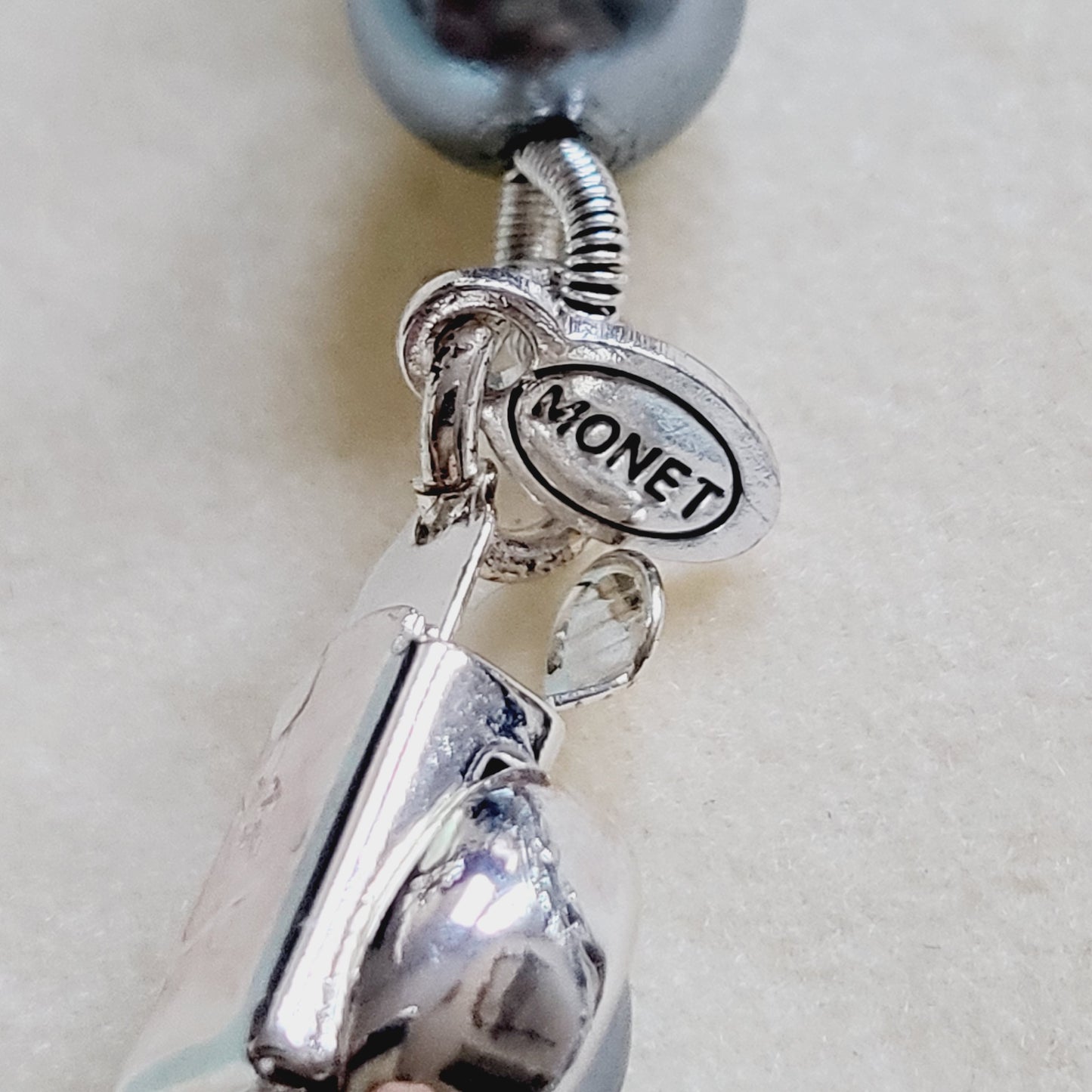 Set - Monet Grey Pearl Necklace and Stud Earrings