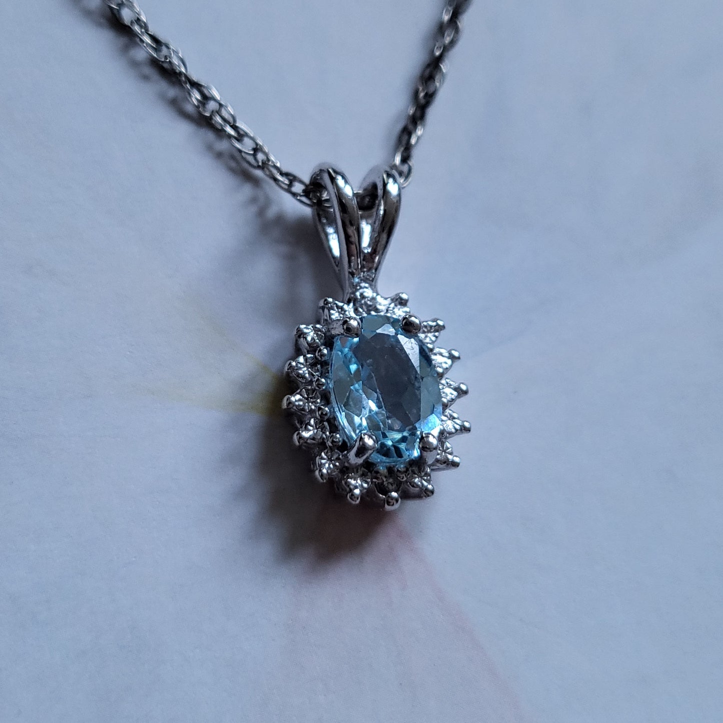 Necklace - Sterling Silver Aquamarine Cubic Zirconia Pendant Necklace