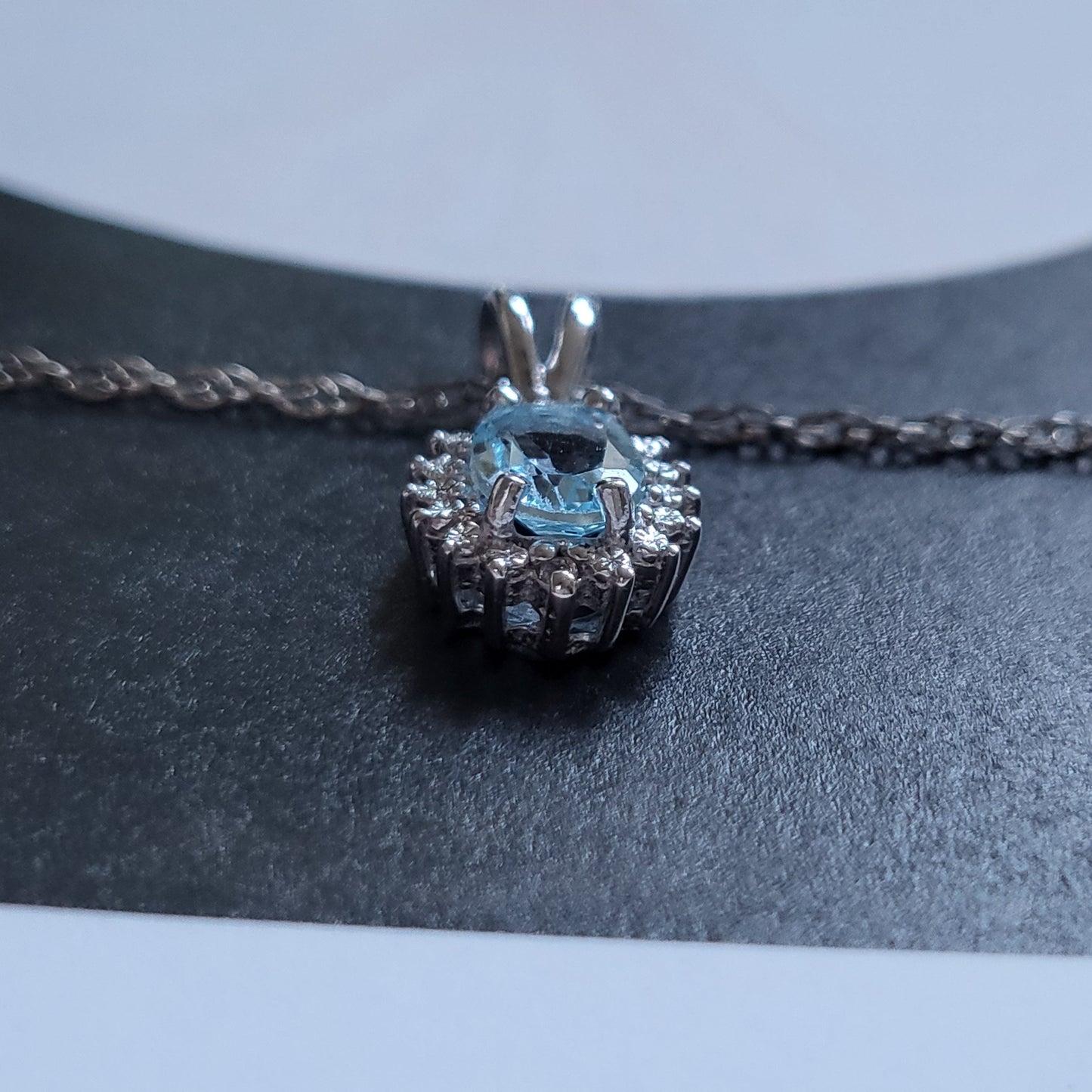 Necklace - Sterling Silver Aquamarine Cubic Zirconia Pendant Necklace