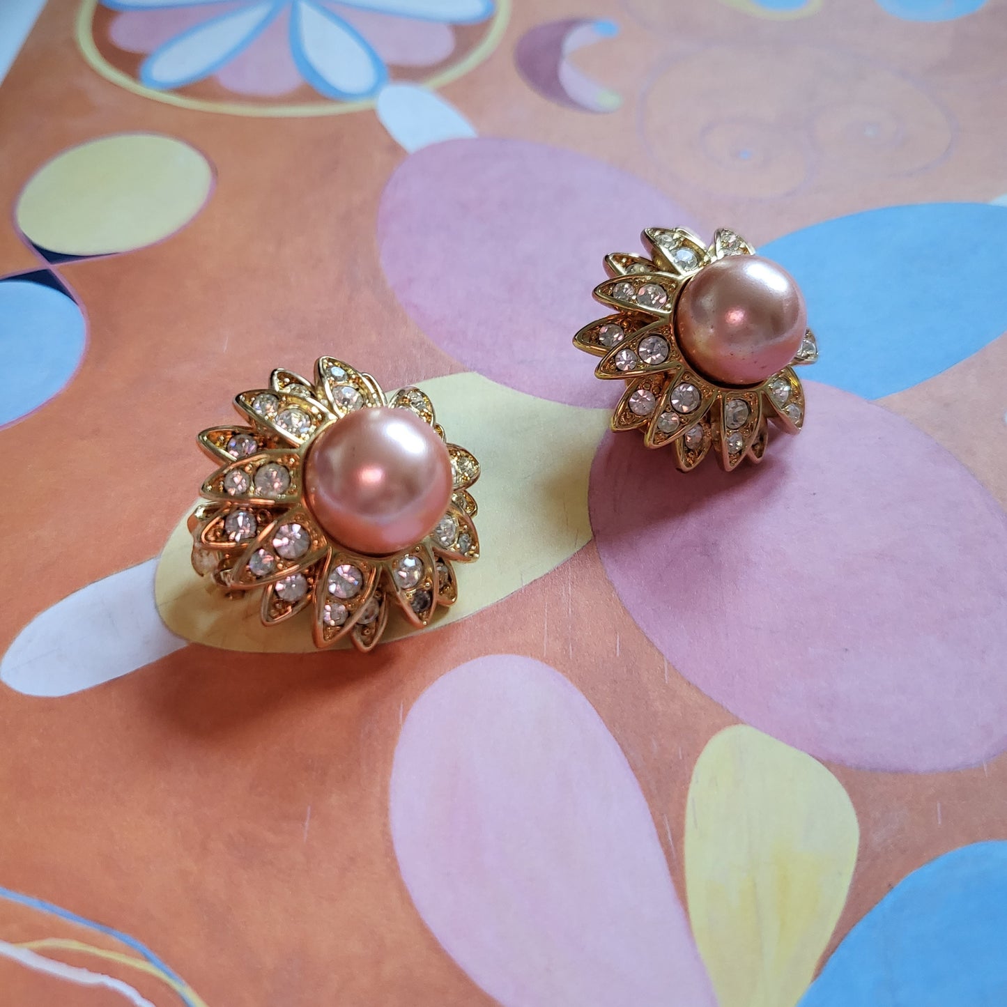 Clip on - Joan Rivers Pink Pearl and Crystals Flower Clip on Earrings