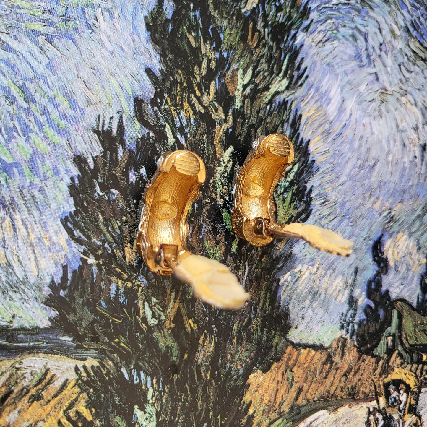 Clip on - Kenneth Jay Lane Brushed Gold Crystal Half Hoop Earrings