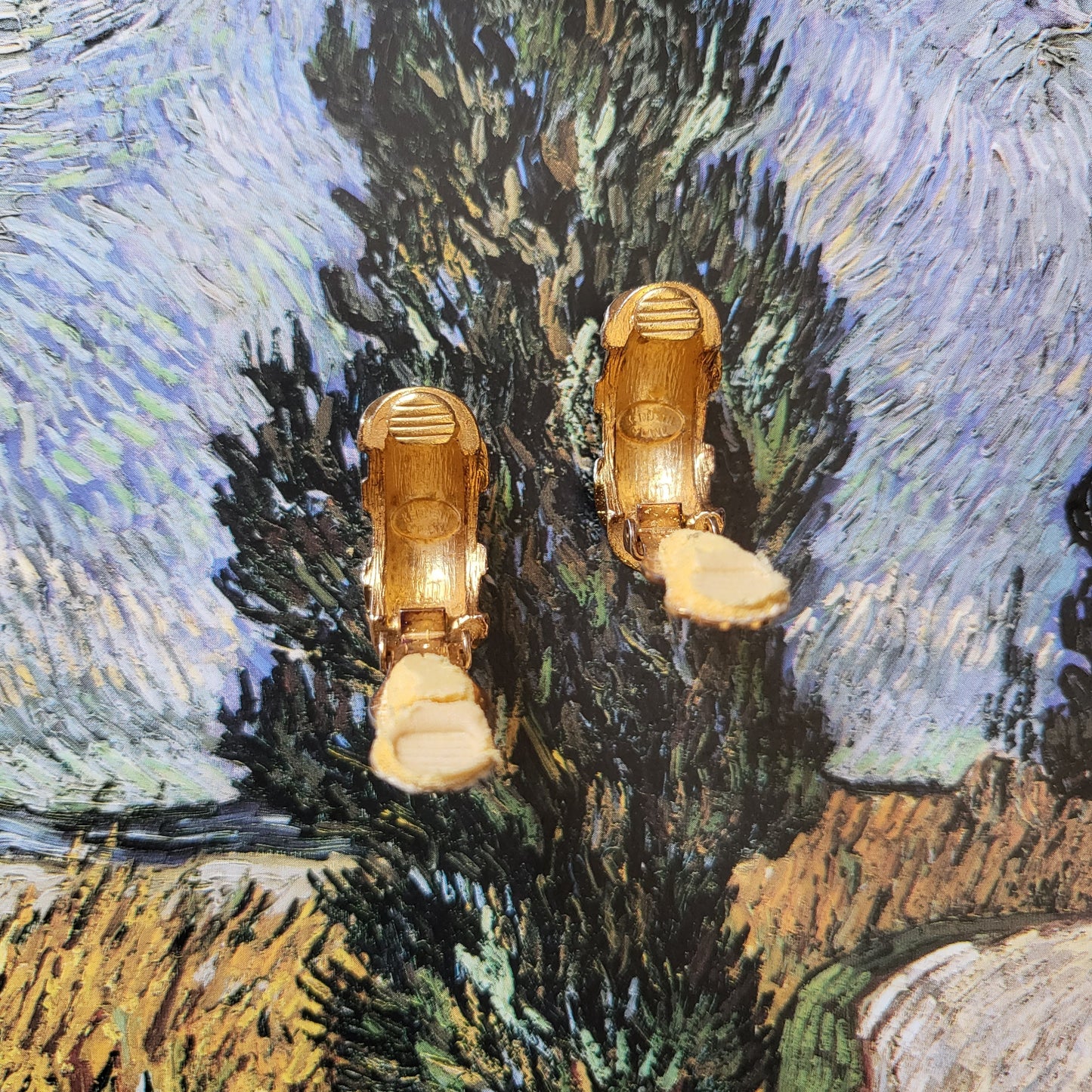 Clip on - Kenneth Jay Lane Brushed Gold Crystal Half Hoop Earrings