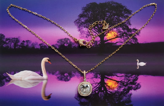 Necklace - Swarovski Rose Gold Cushion Cut Crystal Pendant Necklace