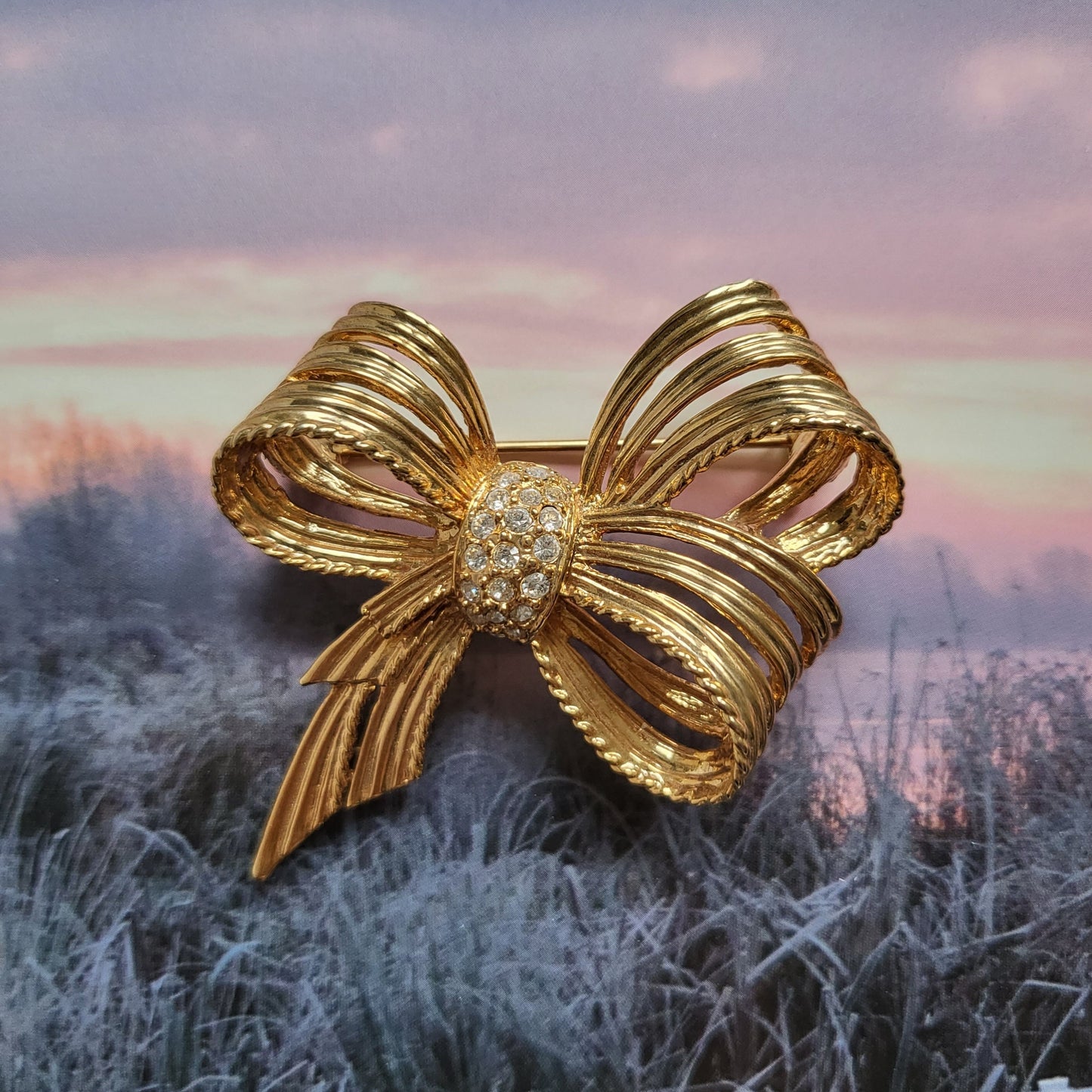 Brooch - Gold Crystal Bow Brooch