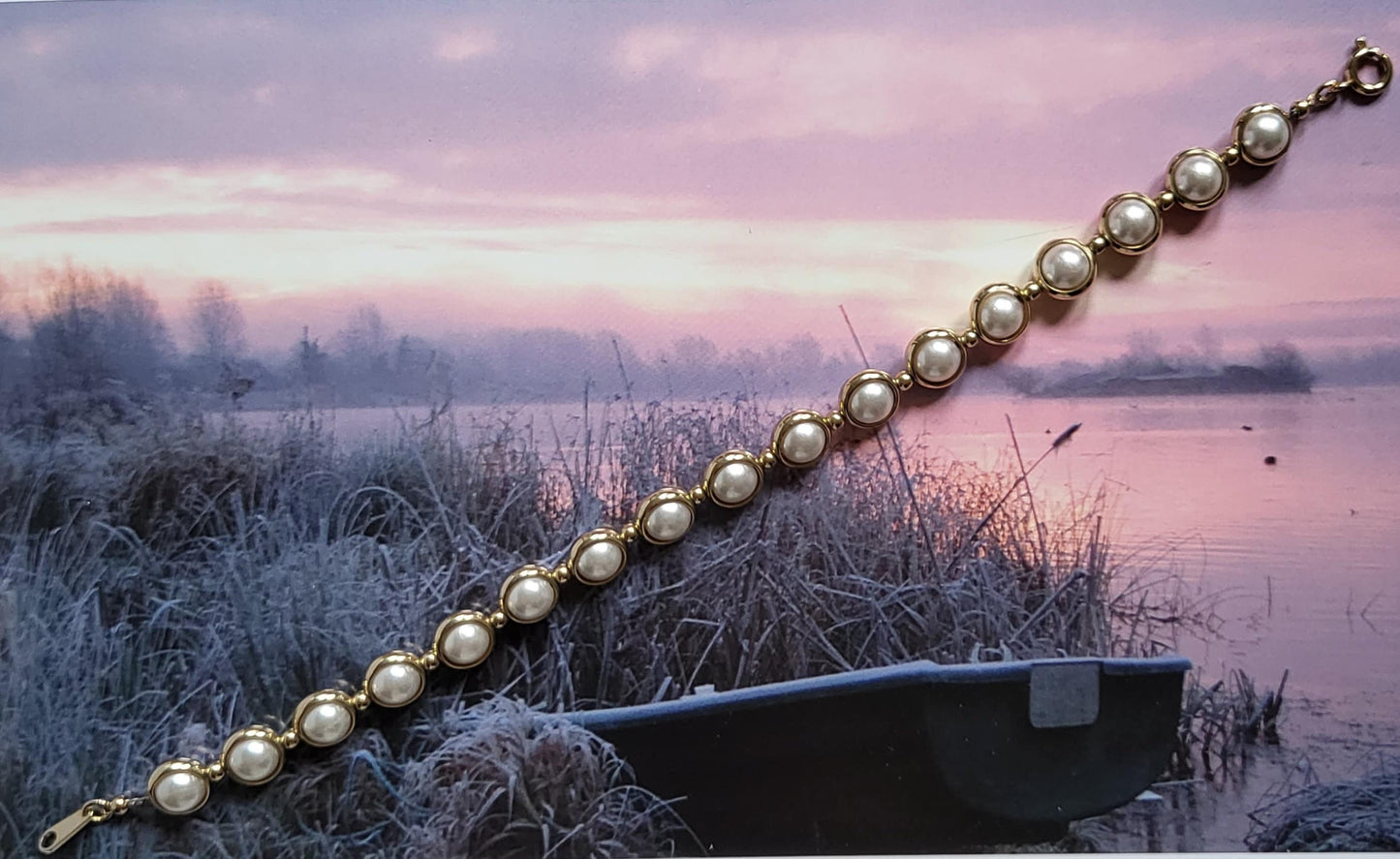 Bracelet - Pearl and Gold Beads Link Bracelet