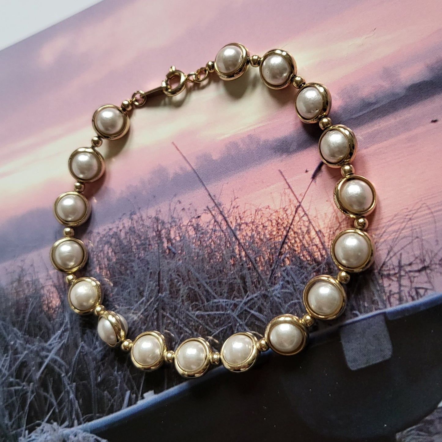 Bracelet - Pearl and Gold Beads Link Bracelet