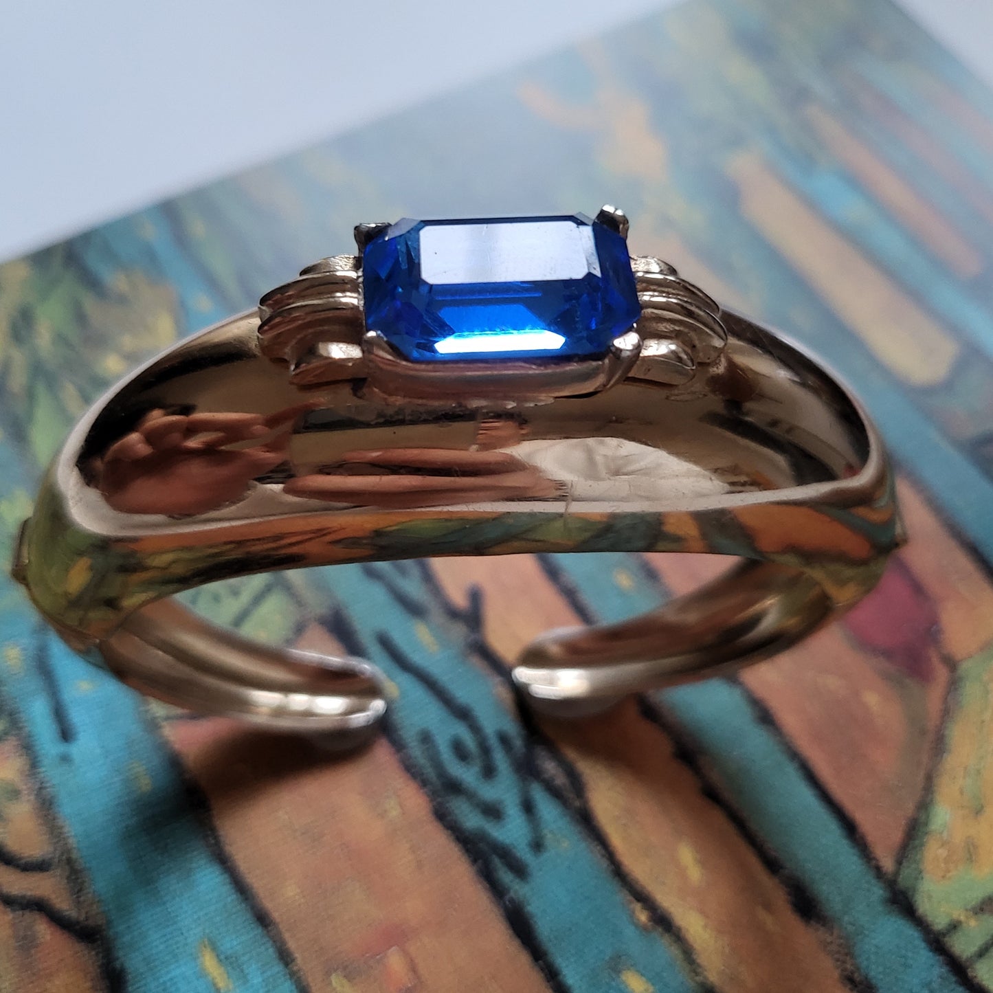 Cuff - Coro Art Deco Style Blue Paste Cuff Bracelet