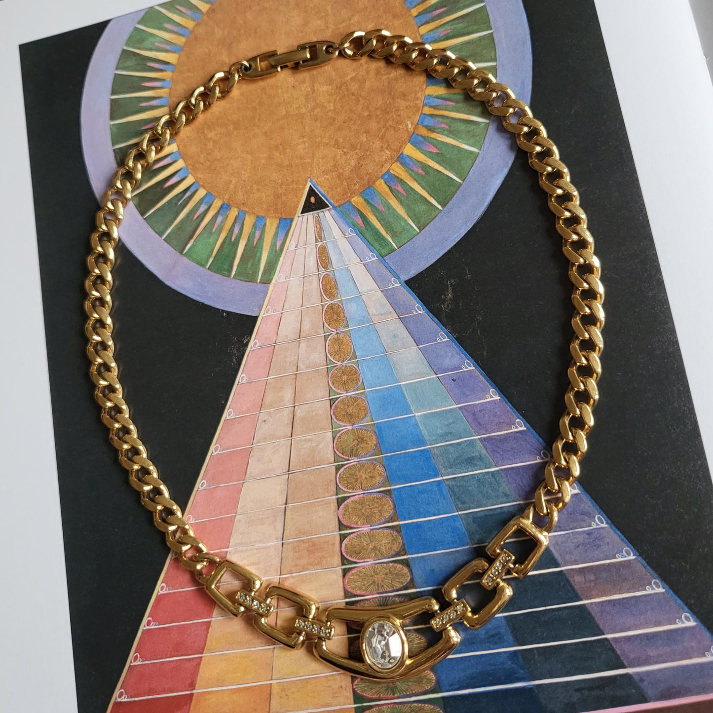 Necklace - Napier Clear Crystal Gold Square Link Chain Necklace