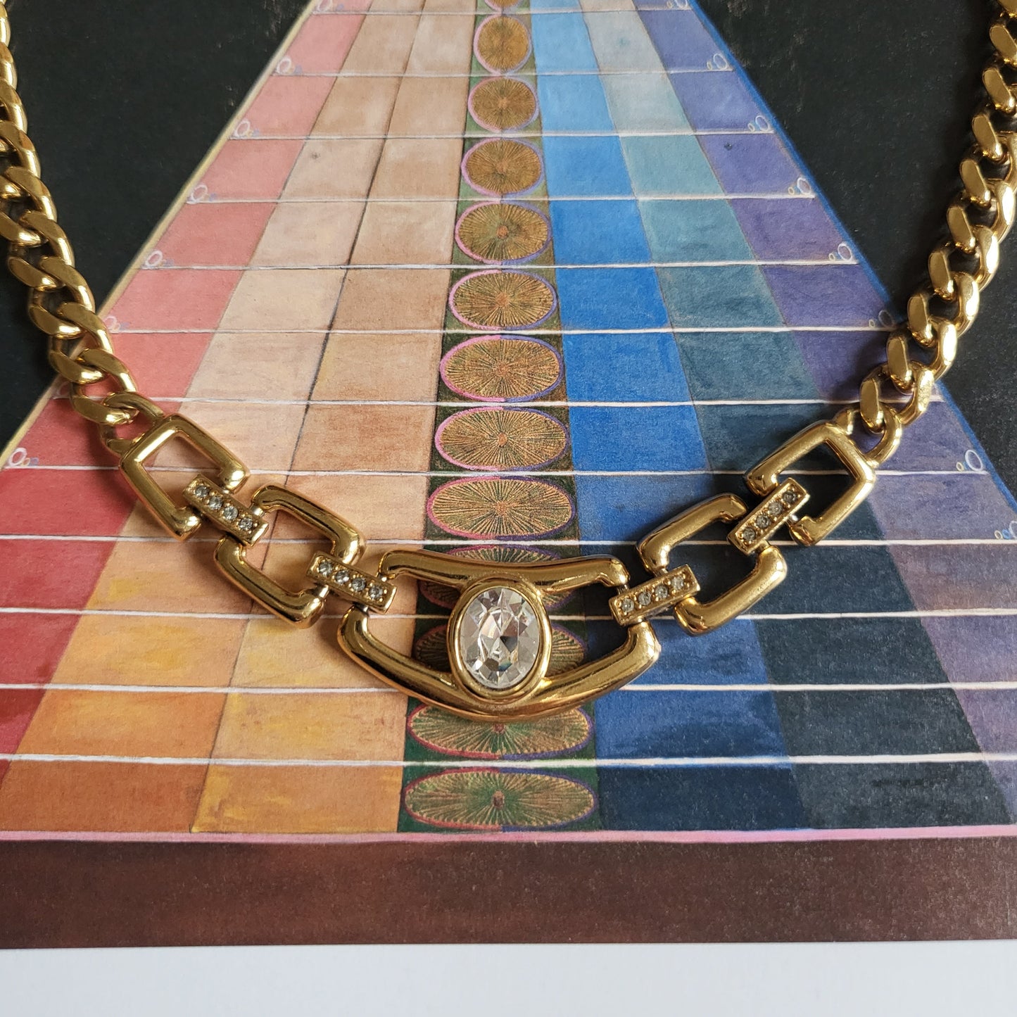 Necklace - Napier Clear Crystal Gold Square Link Chain Necklace