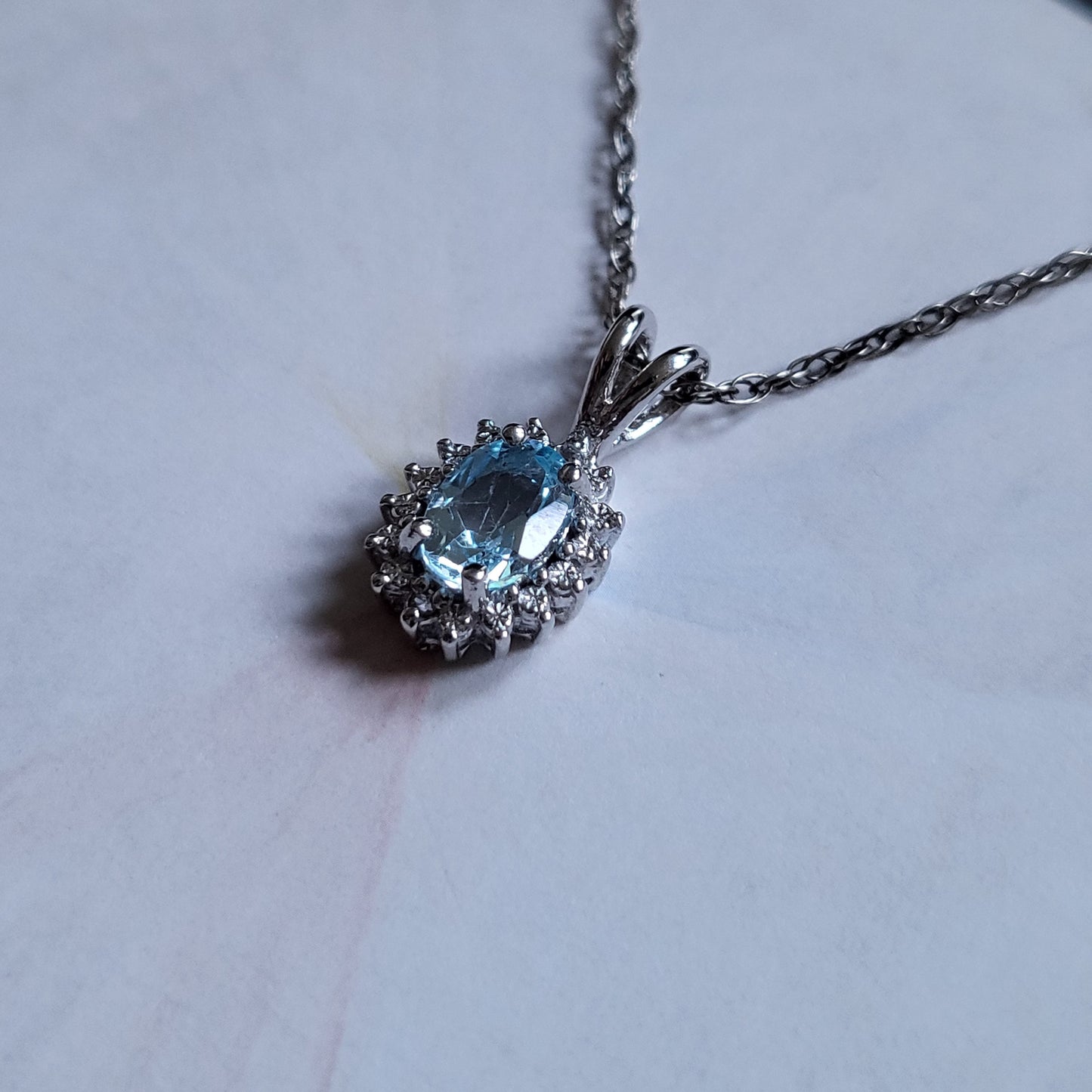 Necklace - Sterling Silver Aquamarine Cubic Zirconia Pendant Necklace