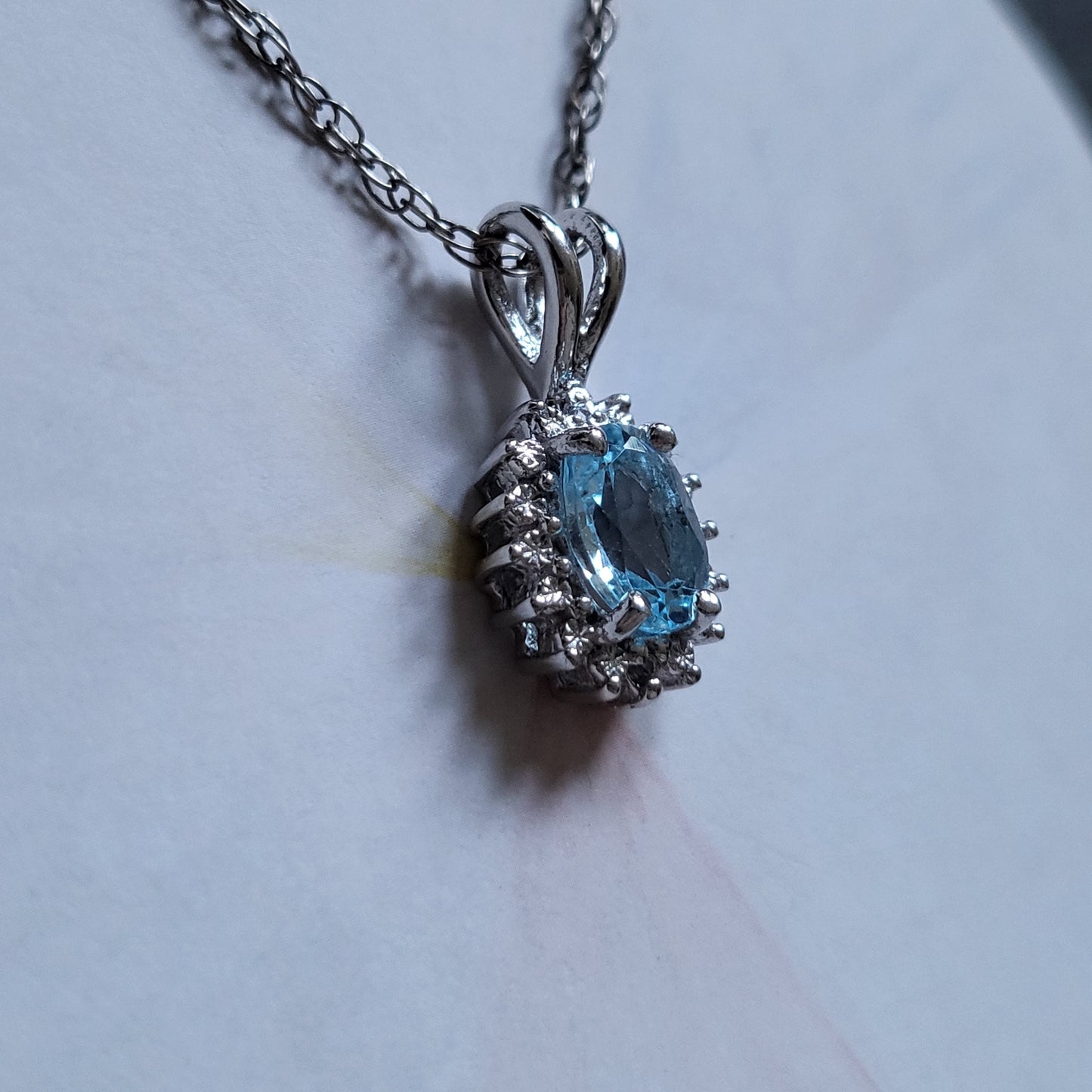 Necklace - Sterling Silver Aquamarine Cubic Zirconia Pendant Necklace