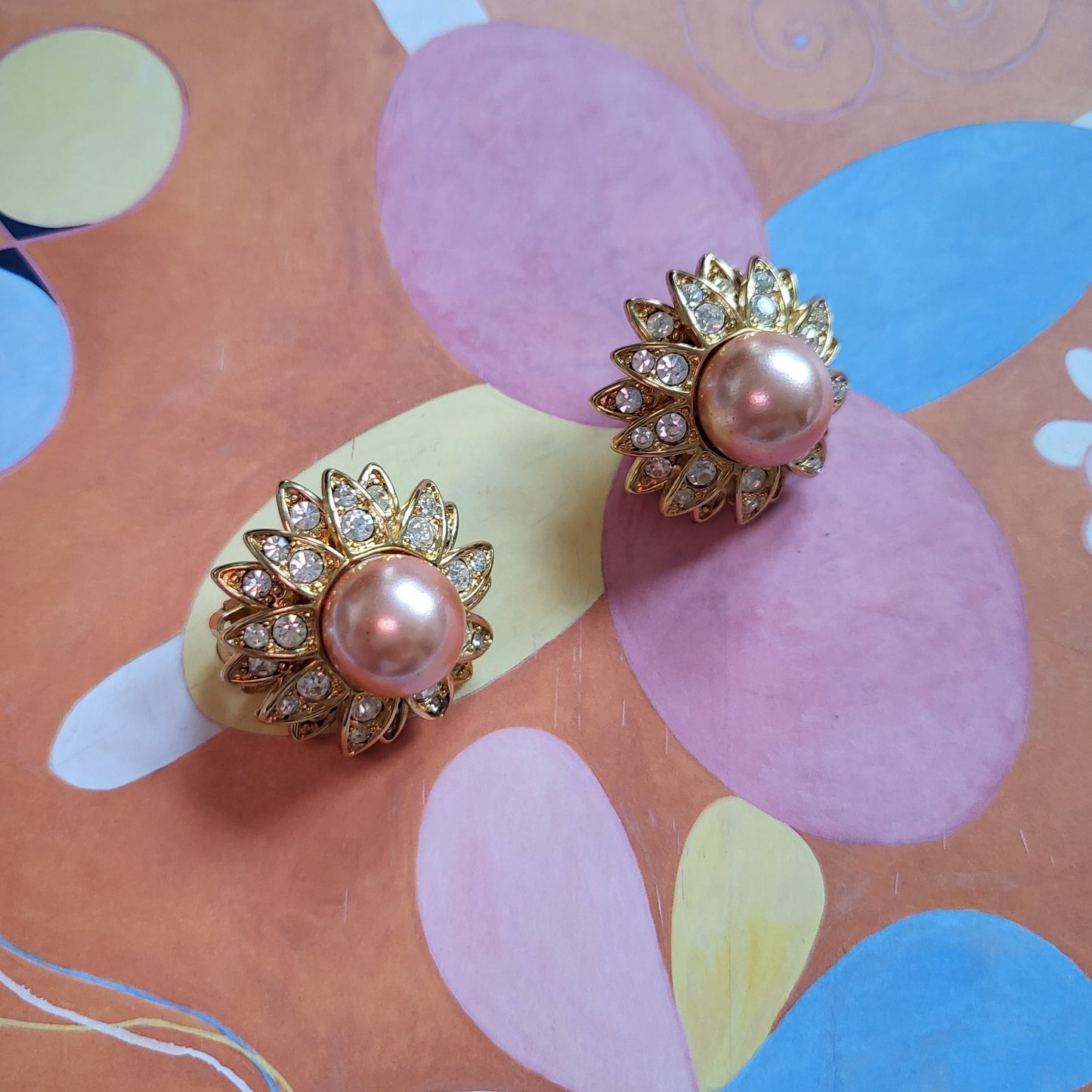 Clip on - Joan Rivers Pink Pearl and Crystals Flower Clip on Earrings