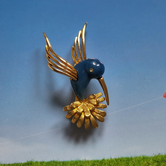 Brooch - Sphinx Blue Lucite Body Hummingbird Brooch