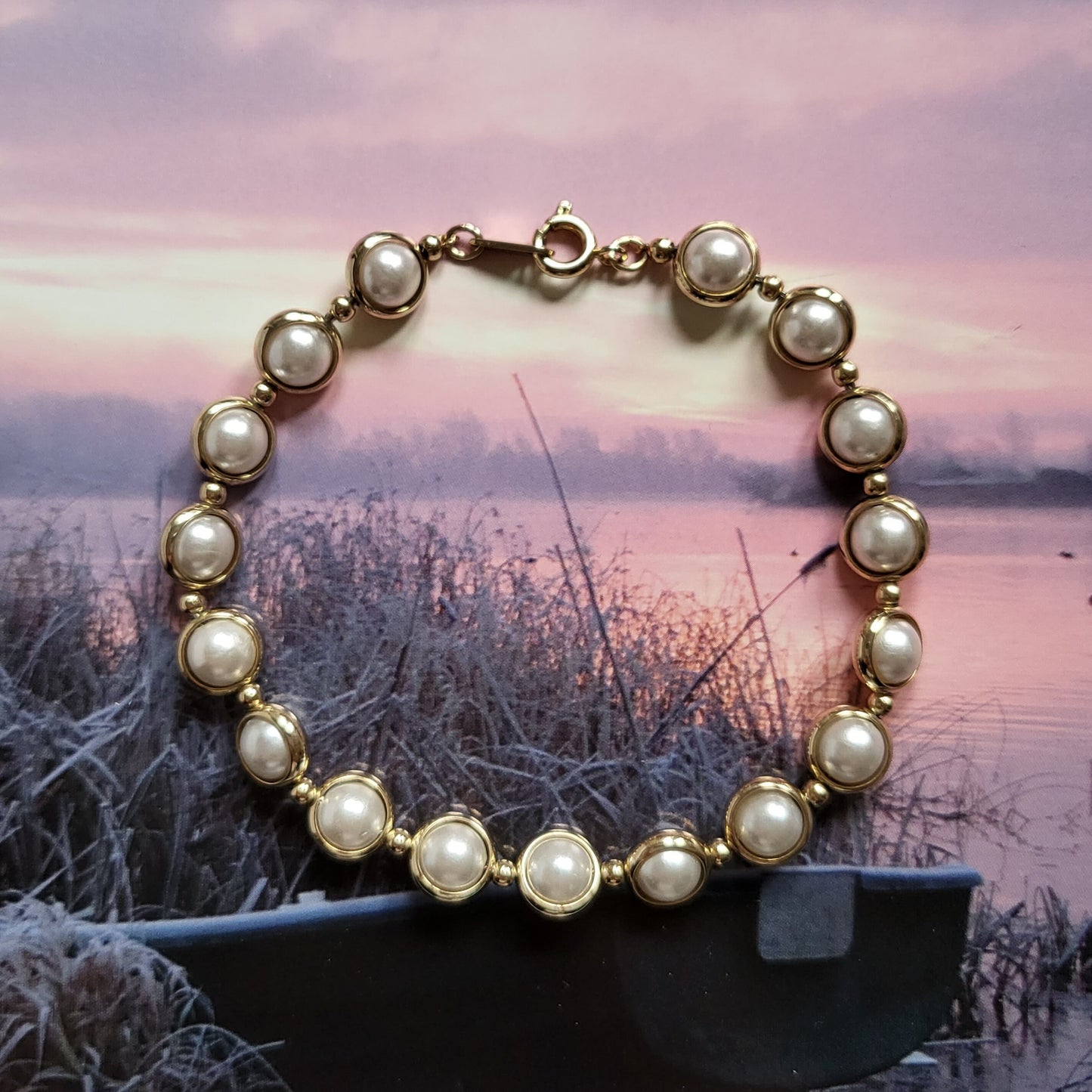 Bracelet - Pearl and Gold Beads Link Bracelet