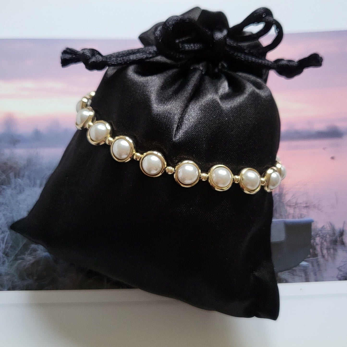 Bracelet - Pearl and Gold Beads Link Bracelet