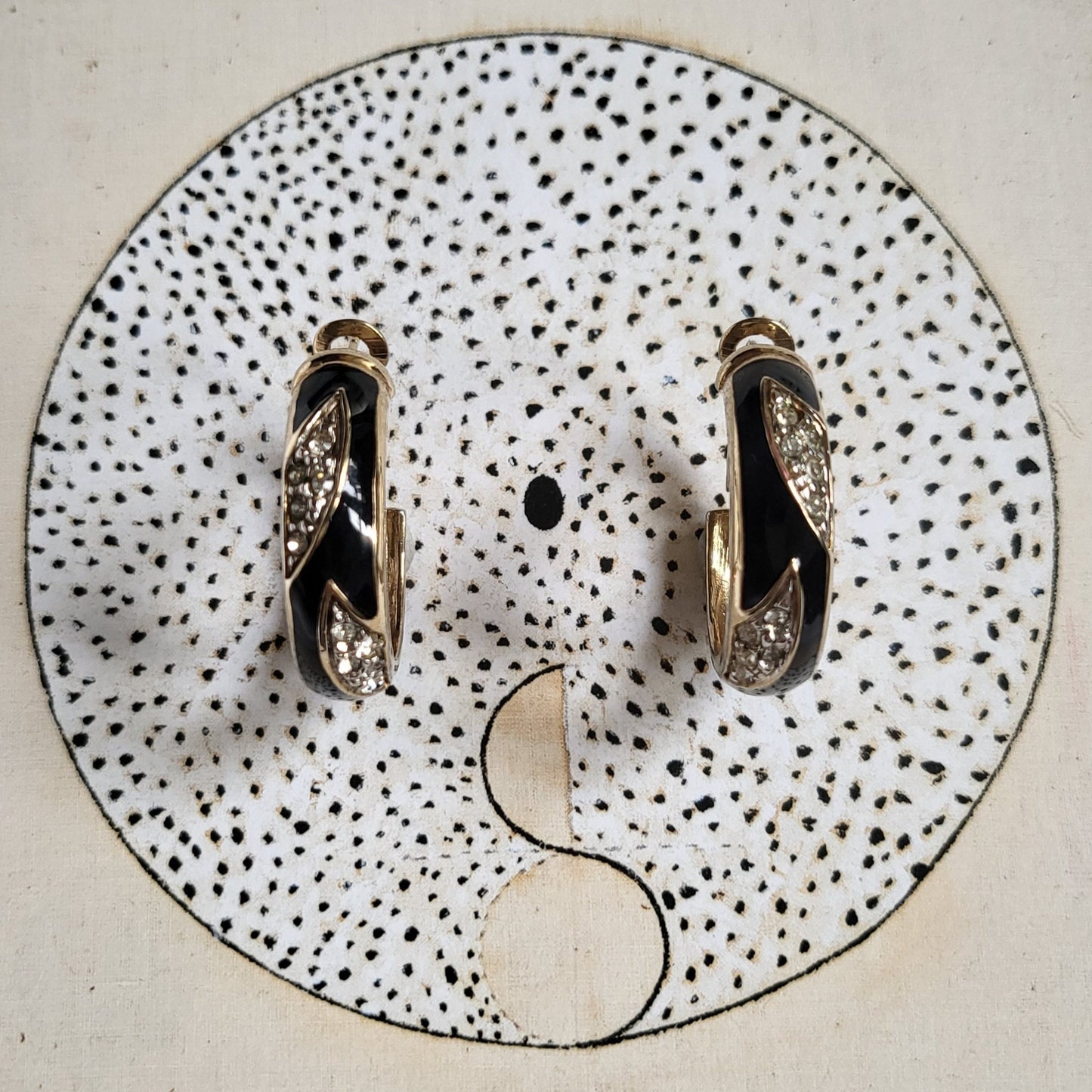 Posts - Jacques Vert Black Enamel and Crystals Hoop Earrings