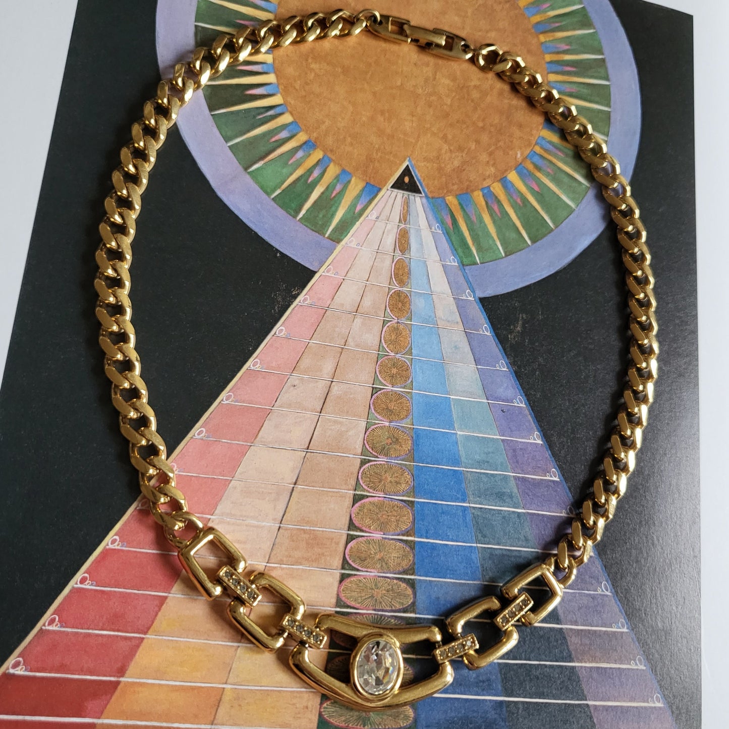 Necklace - Napier Clear Crystal Gold Square Link Chain Necklace