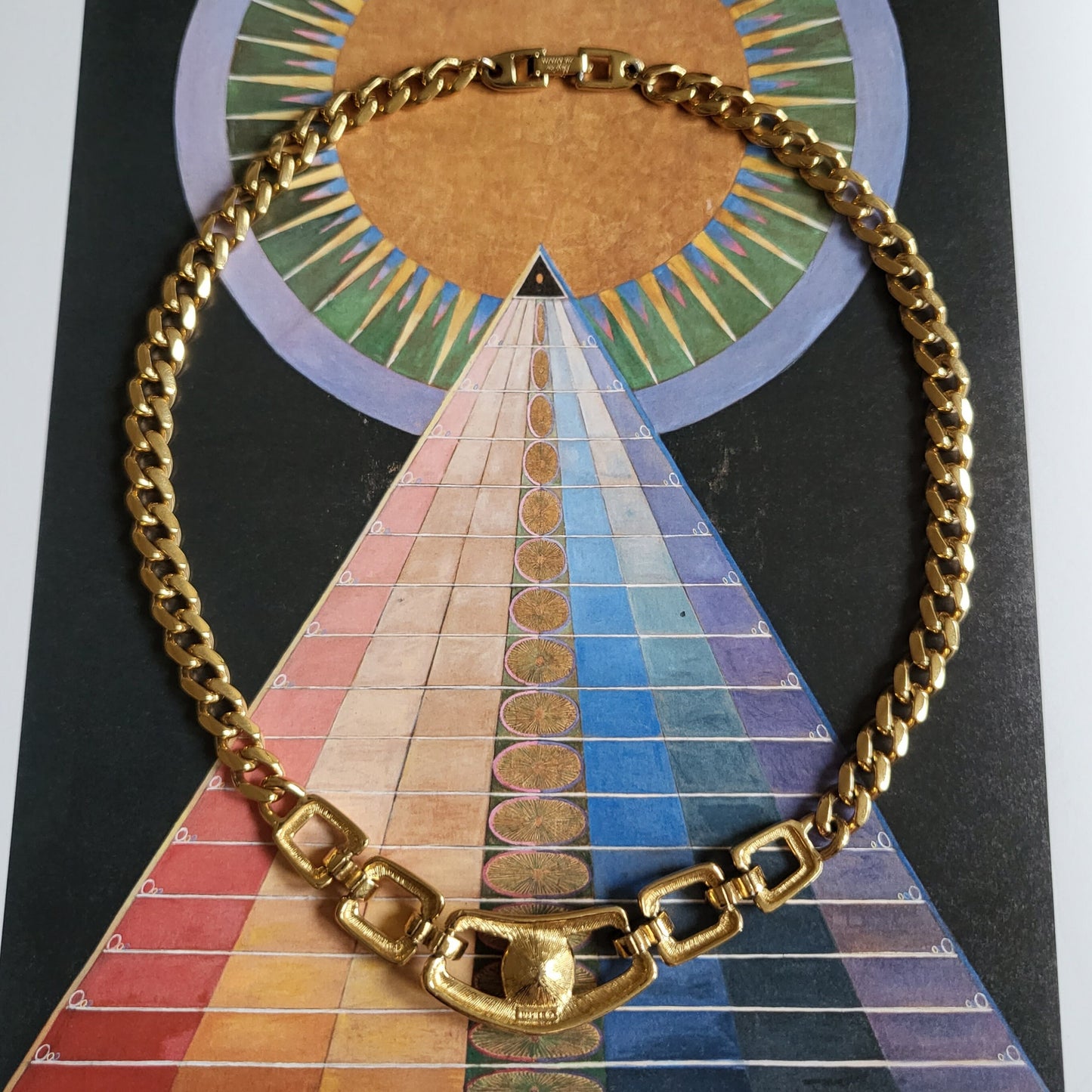 Necklace - Napier Clear Crystal Gold Square Link Chain Necklace