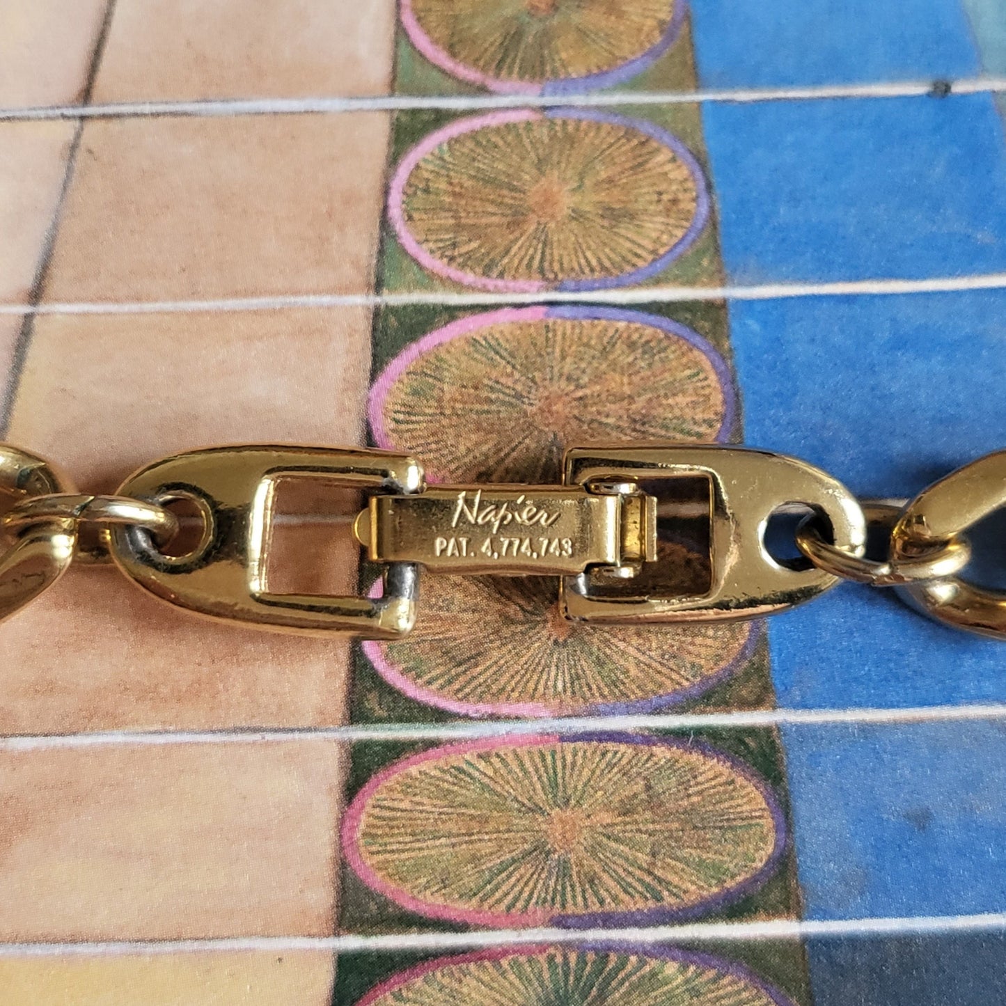 Necklace - Napier Clear Crystal Gold Square Link Chain Necklace