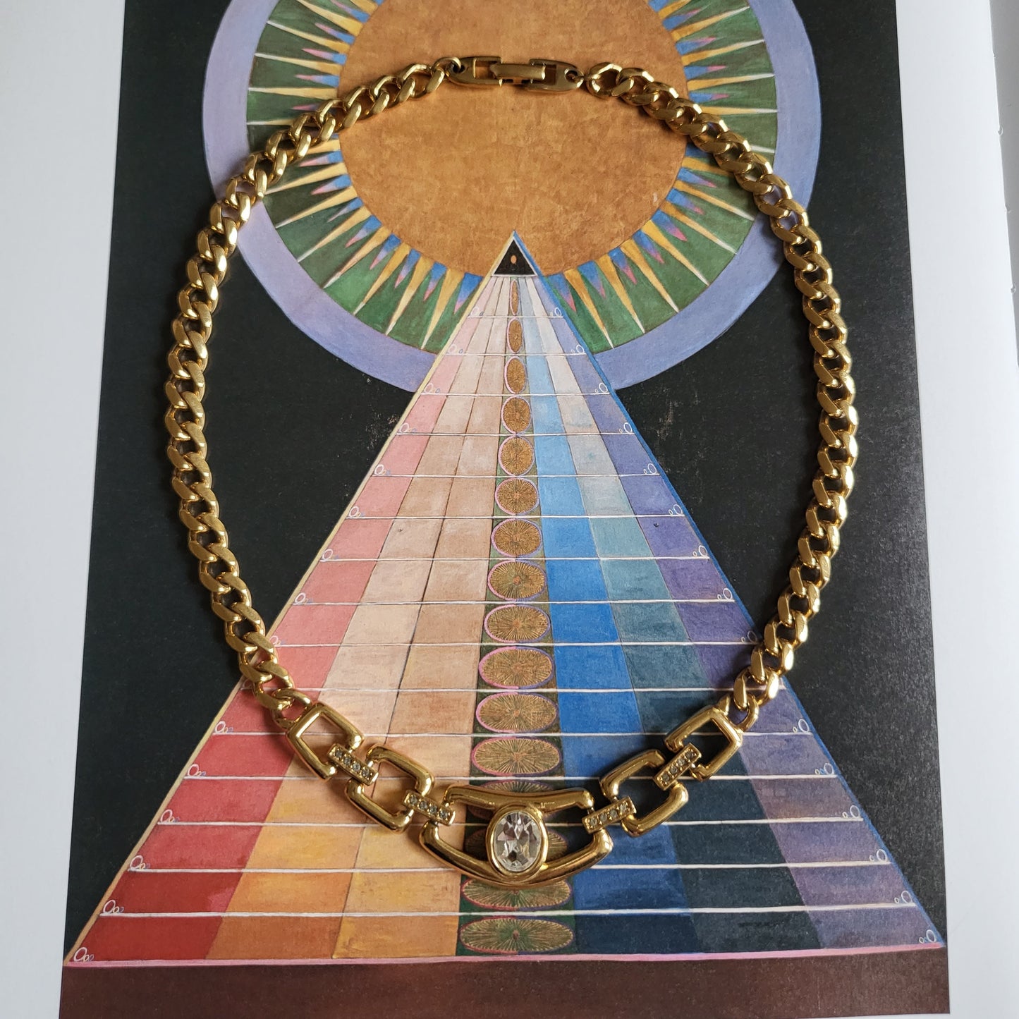 Necklace - Napier Clear Crystal Gold Square Link Chain Necklace