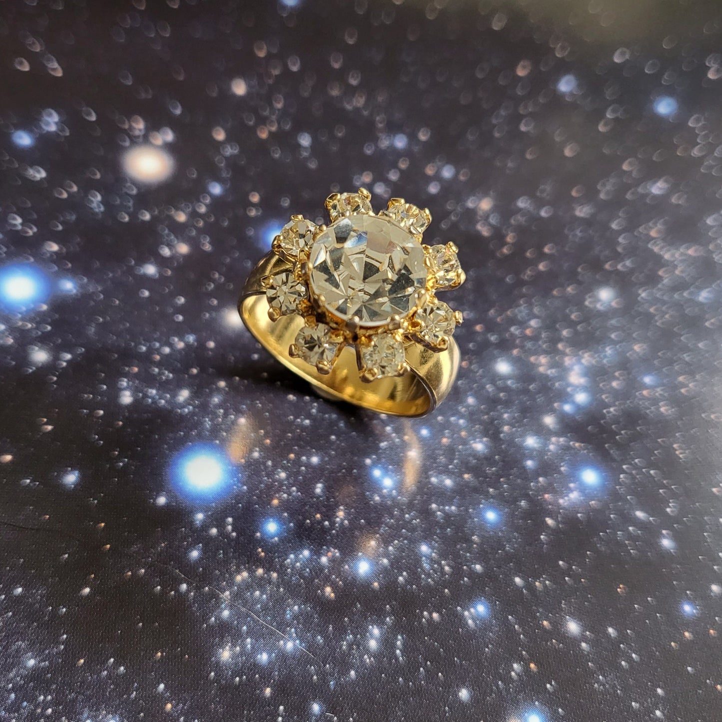 Ring - Clear Crystal Flower Adjustable Ring