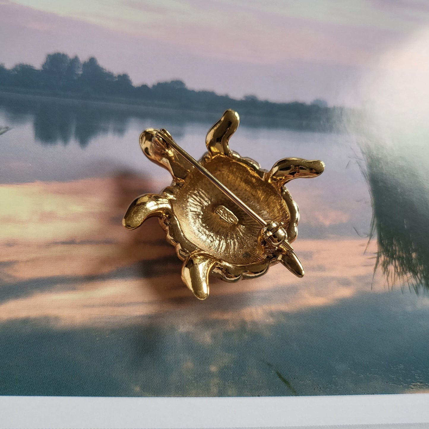 Brooch - Attwood and Sawyer Brown Enamel Crystal Tortoise Brooch