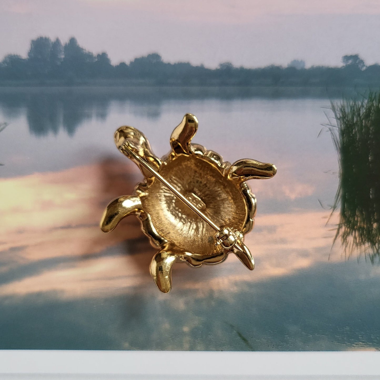 Brooch - Attwood and Sawyer Brown Enamel Crystal Tortoise Brooch