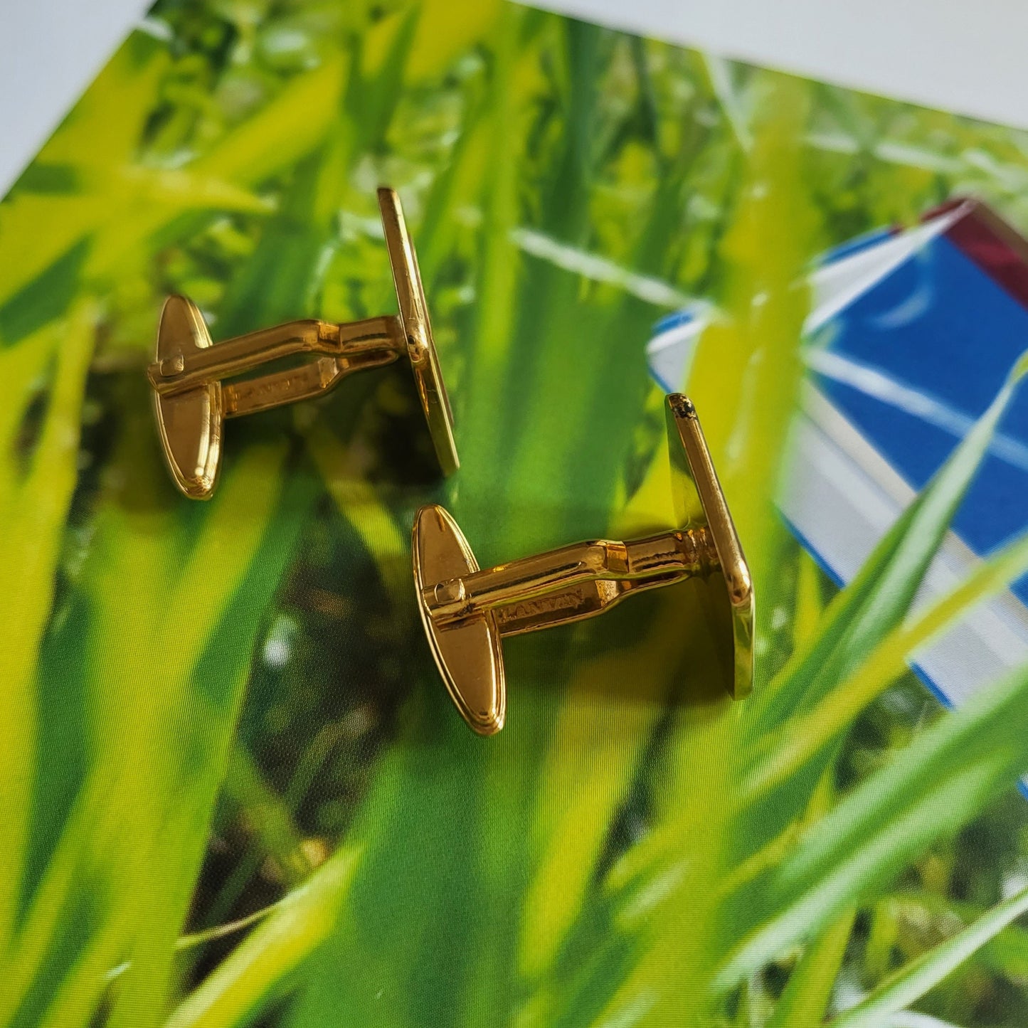 Cufflinks - Lanvin Red Enamel Square Logo Cufflinks