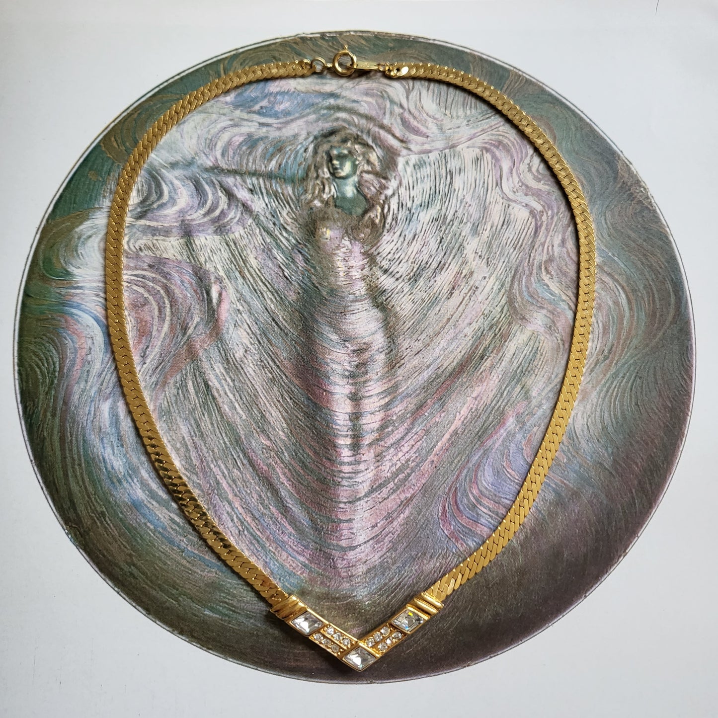 Necklace - Trifari Clear Crystal V Shape Necklace