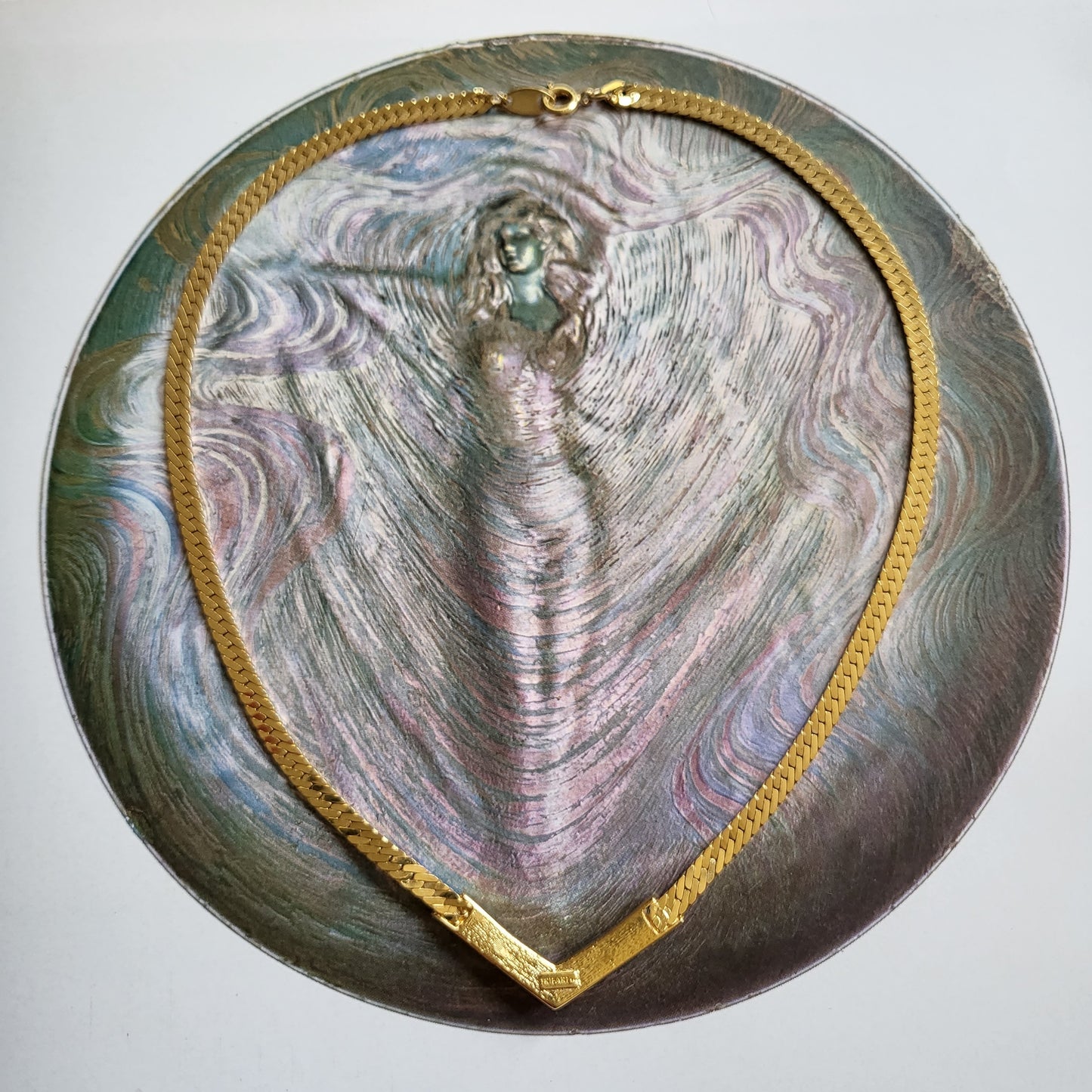 Necklace - Trifari Clear Crystal V Shape Necklace