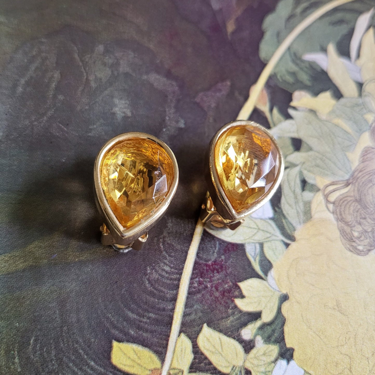 Clip on - David Grau Yellow Crystal Clip On Earrings