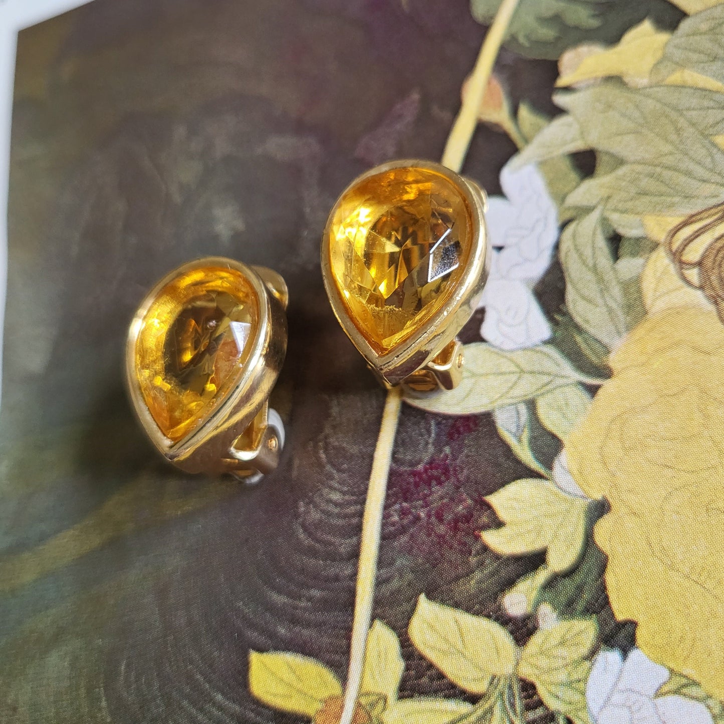 Clip on - David Grau Yellow Crystal Clip On Earrings