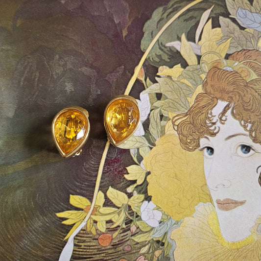 Clip on - David Grau Yellow Crystal Clip On Earrings