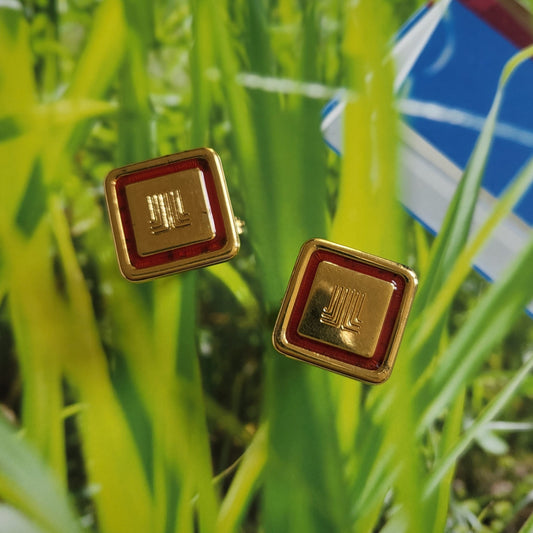 Cufflinks - Lanvin Red Enamel Square Logo Cufflinks