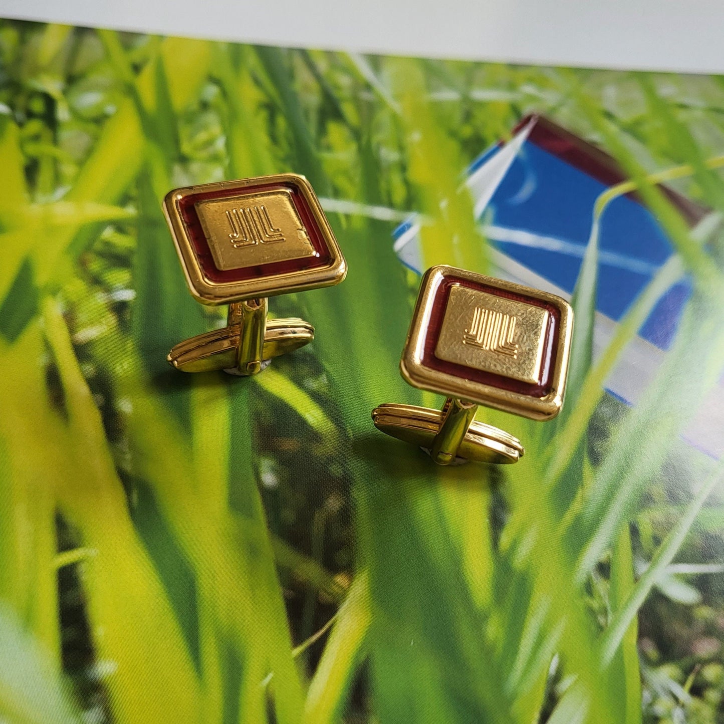 Cufflinks - Lanvin Red Enamel Square Logo Cufflinks