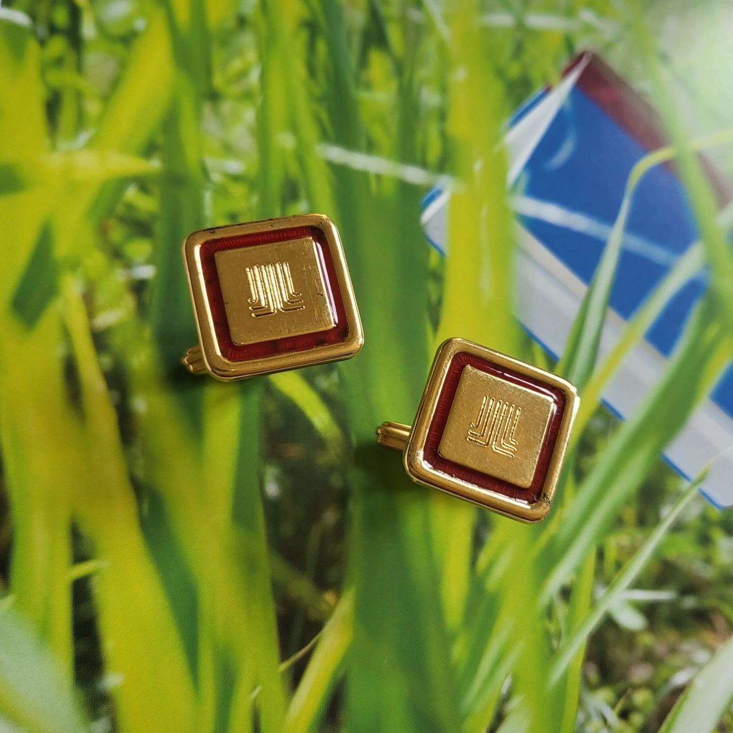 Cufflinks - Lanvin Red Enamel Square Logo Cufflinks
