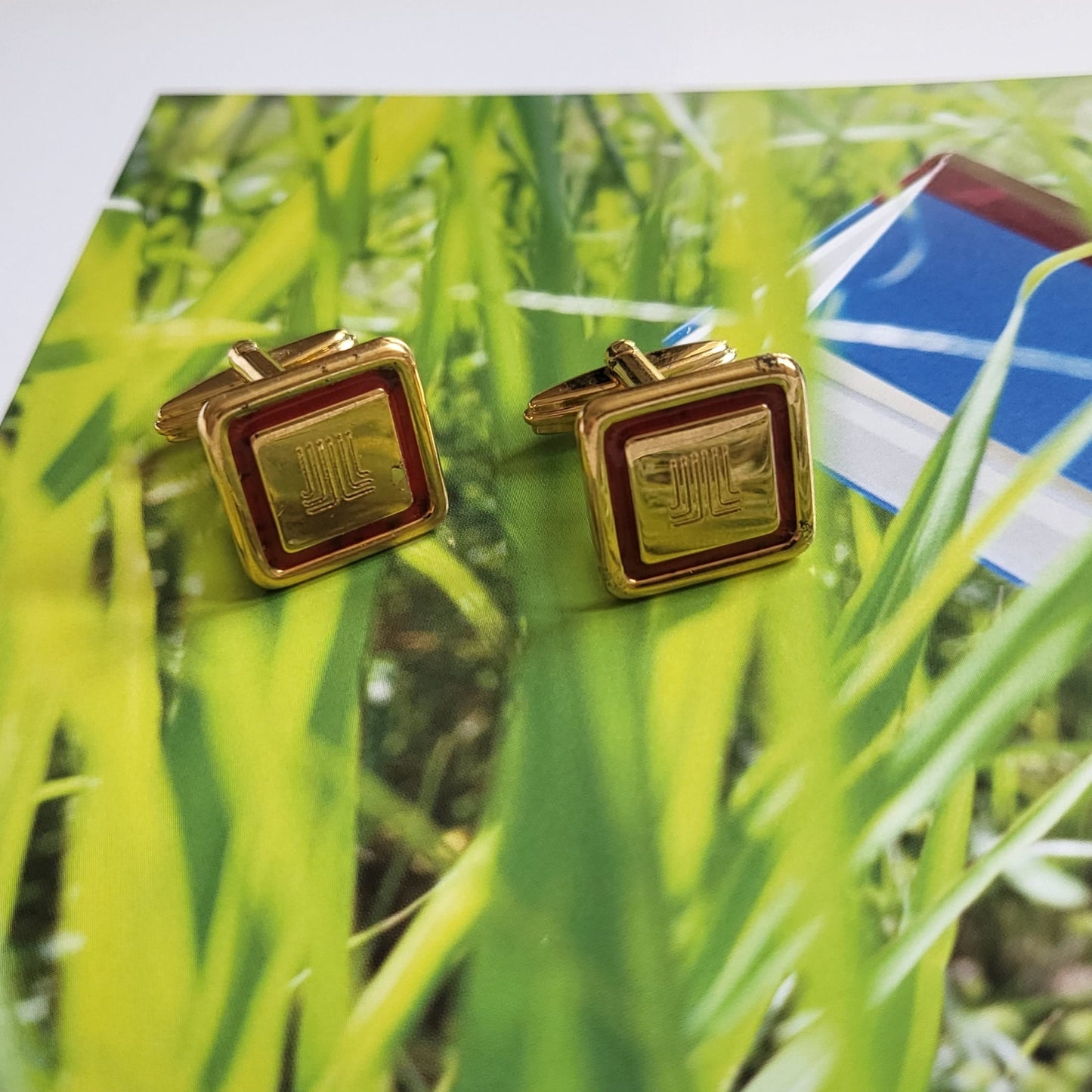 Cufflinks - Lanvin Red Enamel Square Logo Cufflinks