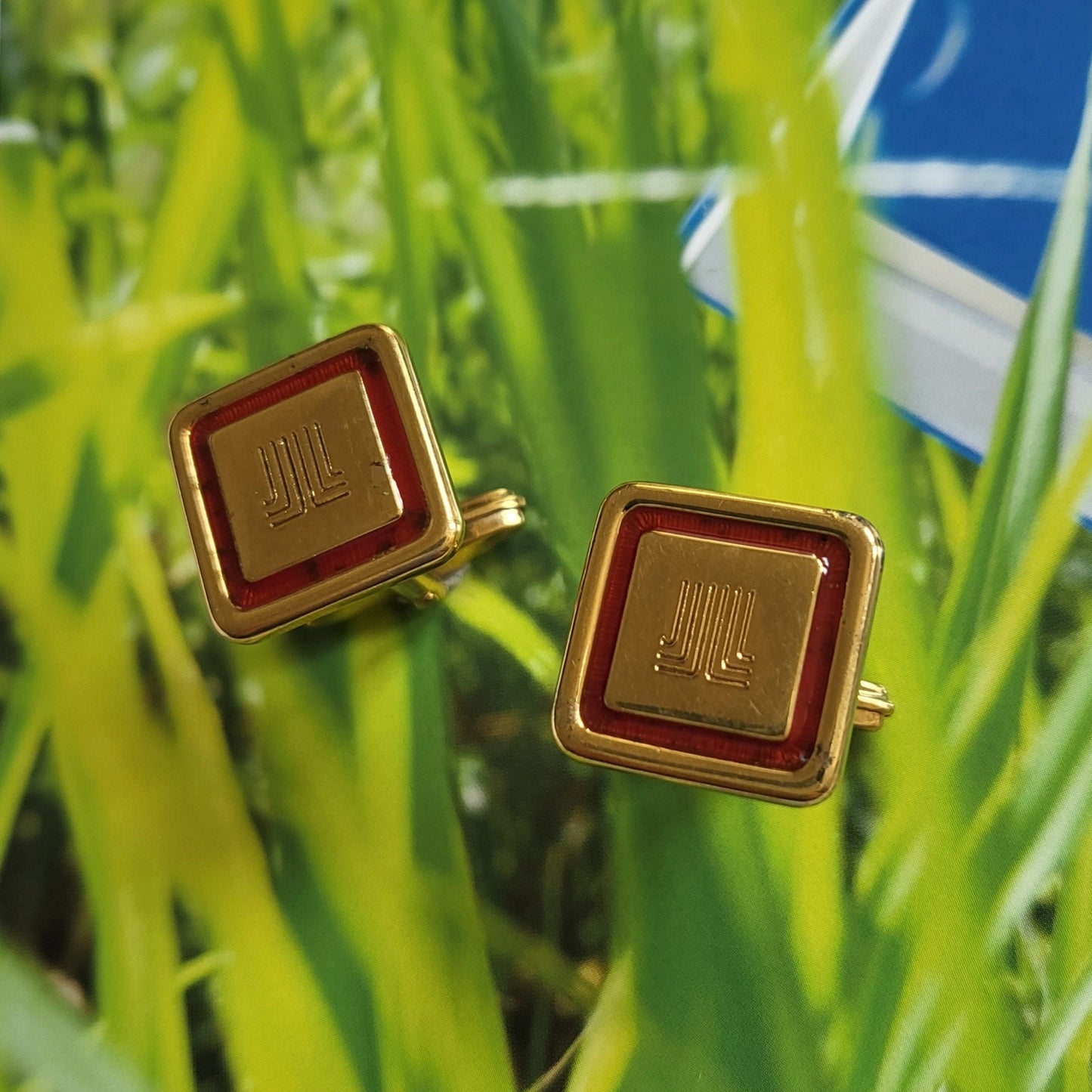 Cufflinks - Lanvin Red Enamel Square Logo Cufflinks