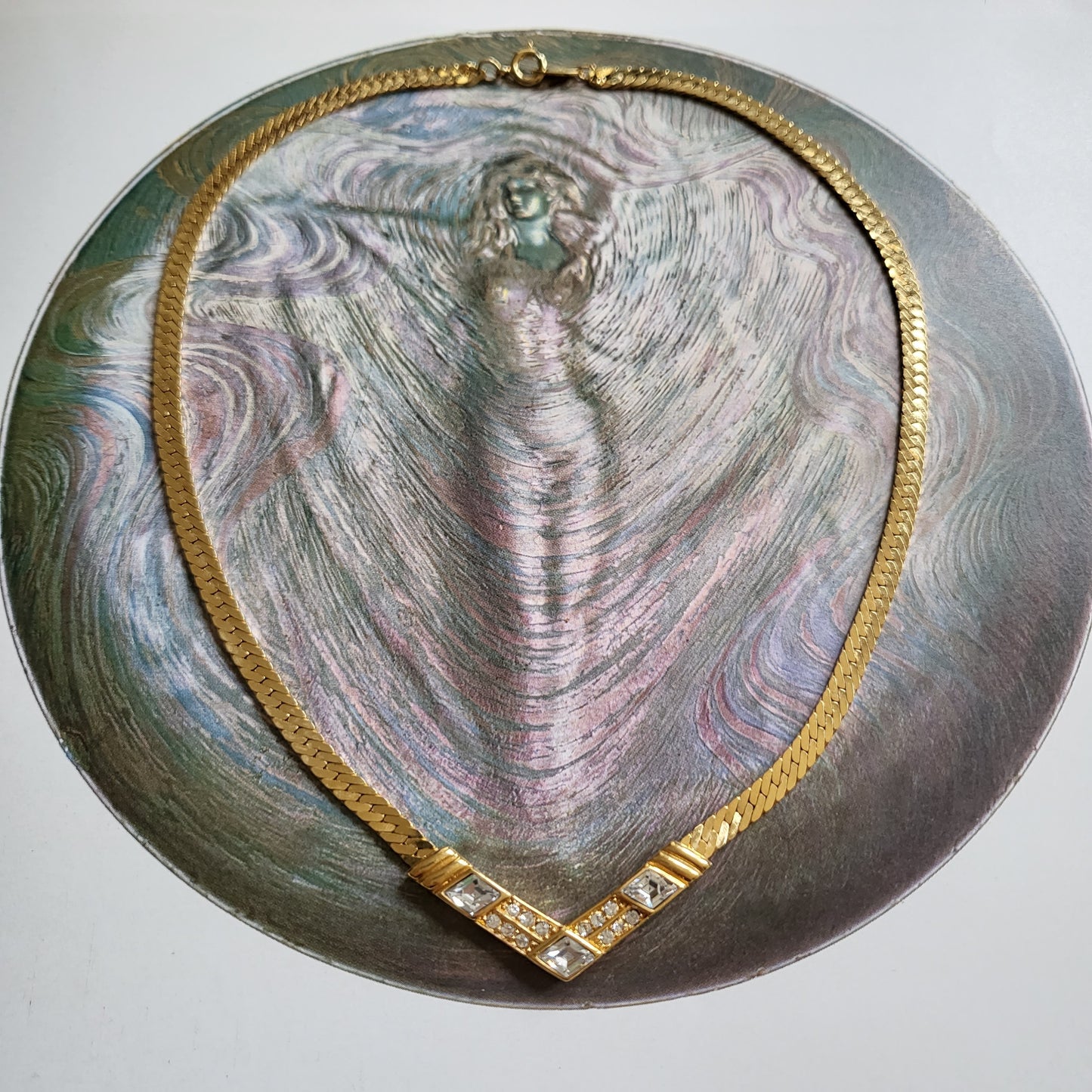 Necklace - Trifari Clear Crystal V Shape Necklace