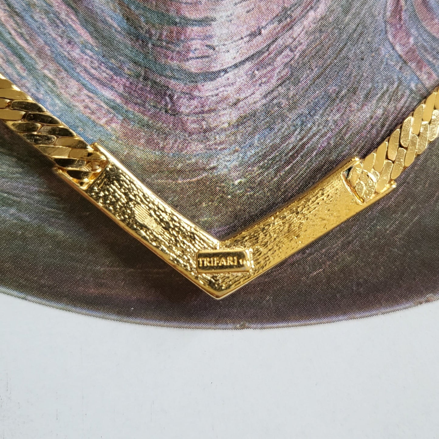 Necklace - Trifari Clear Crystal V Shape Necklace