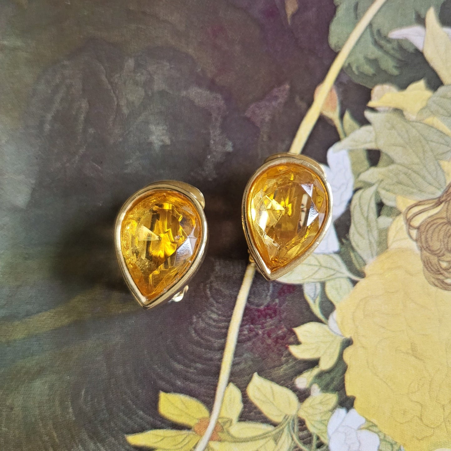 Clip on - David Grau Yellow Crystal Clip On Earrings