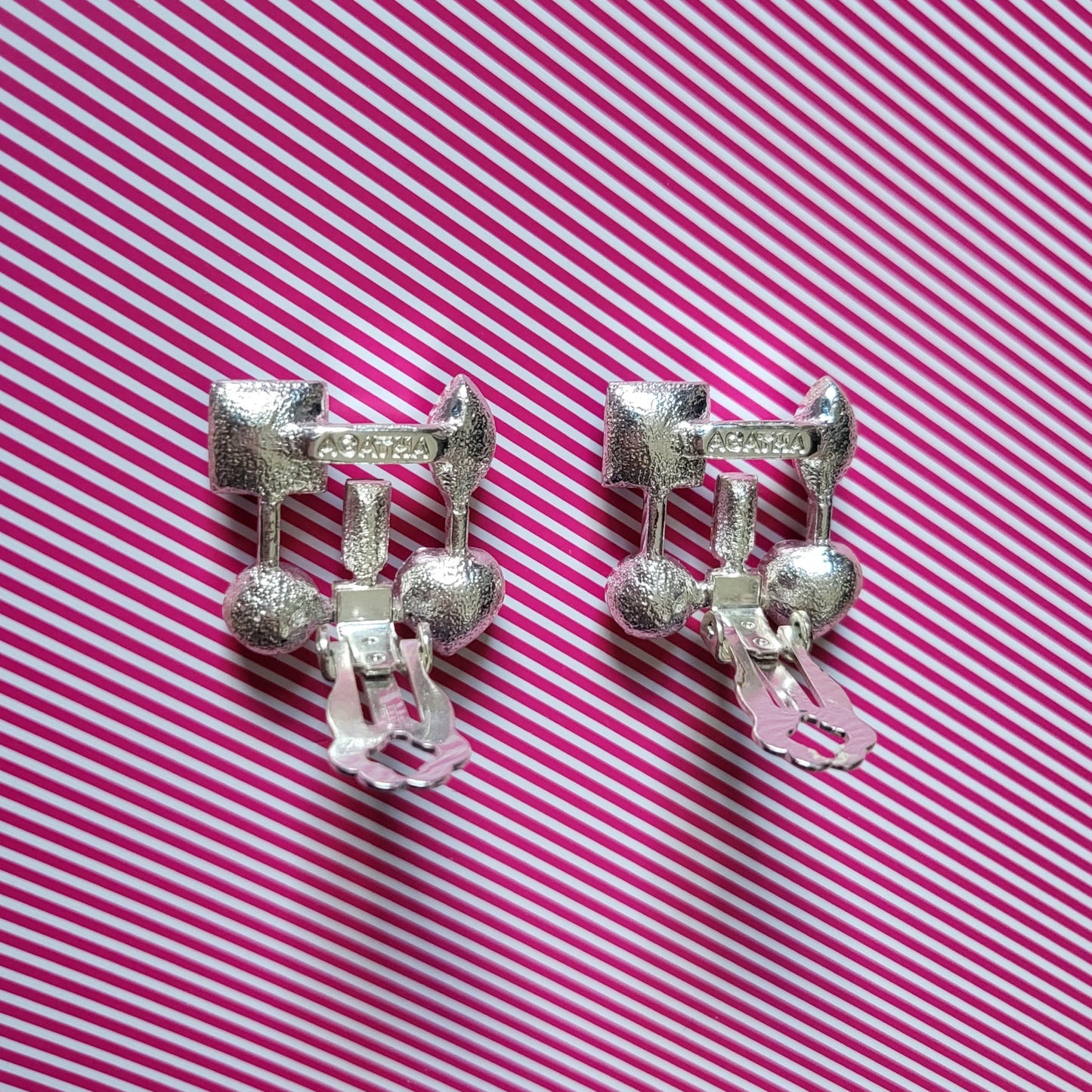 Clip on - Agatha Red and Purple Crystals Silver Lattice Clip on Earrings