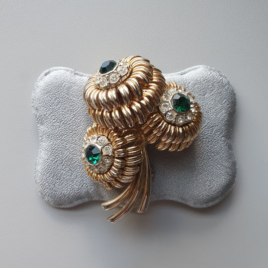 Brooch - Sphinx Green and Clear Crystal Flower Bouquet Brooch