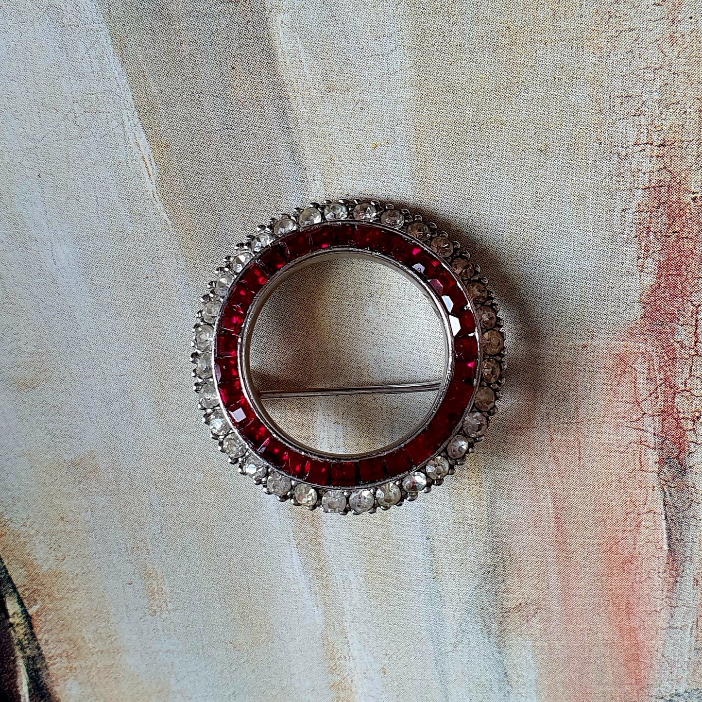 Brooch - Ciner Red and Clear Crystal Wreath Brooch