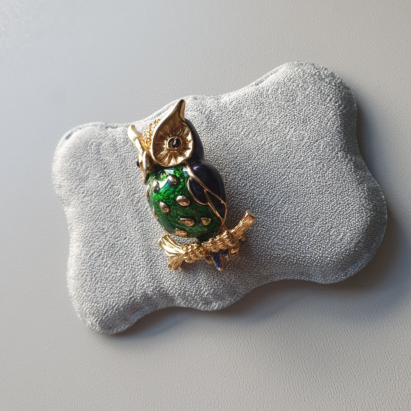 Brooch - Sphinx Blue and Green Enamel Owl Brooch